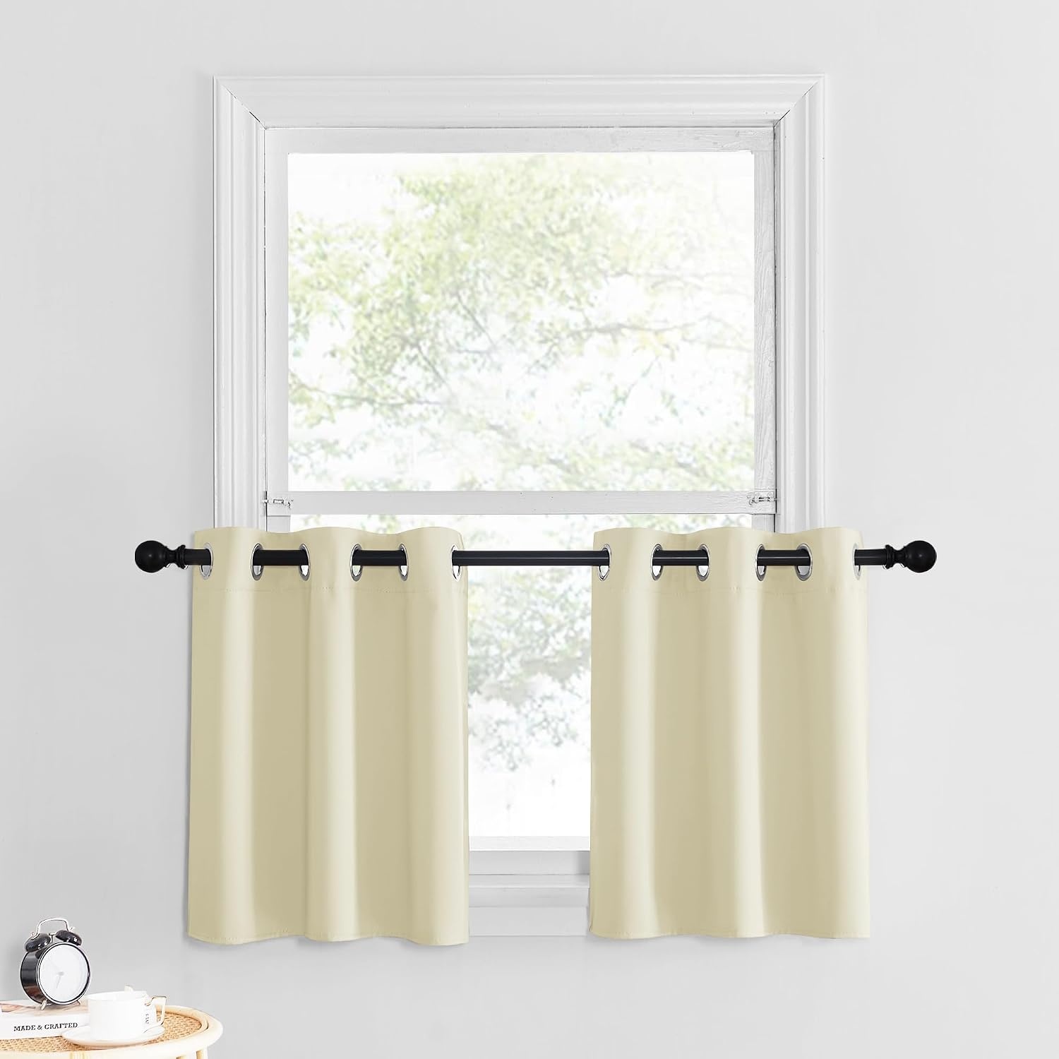 image:imageNICETOWN Kitchen Tiers Curtains for Small Window Bathroom 52 W x 30 LLight Beige