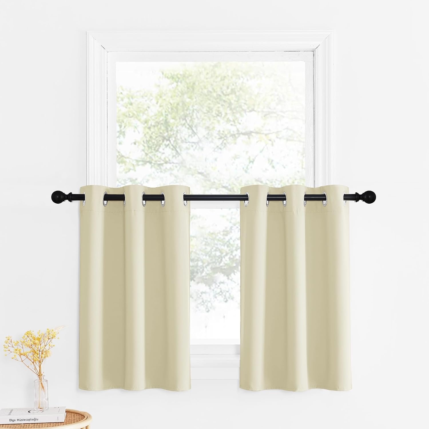 image:imageNICETOWN Kitchen Tiers Curtains for Small Window Bathroom 52 W x 30 LLight Beige