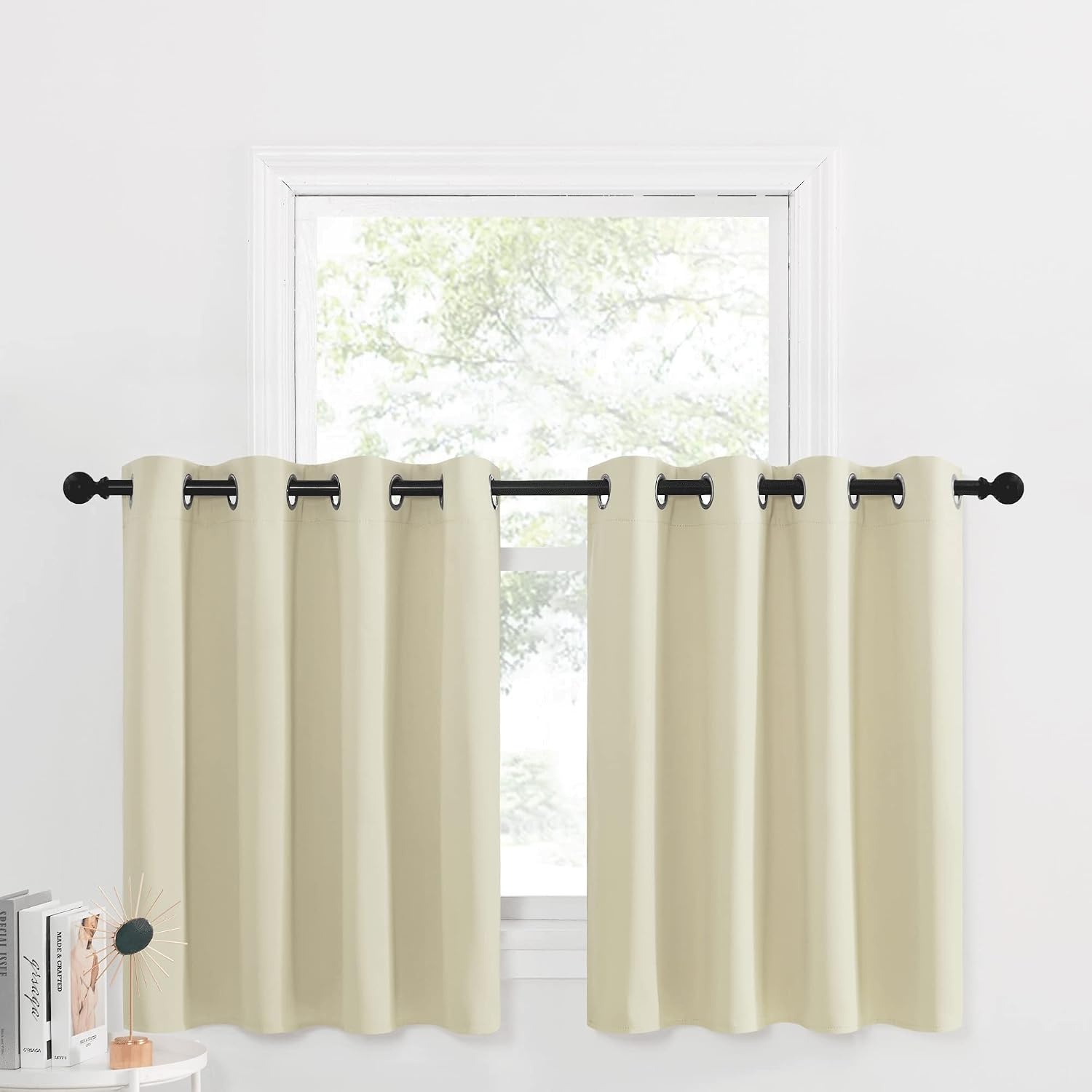 image:imageNICETOWN Kitchen Tiers Curtains for Small Window Bathroom 52 W x 30 LLight Beige