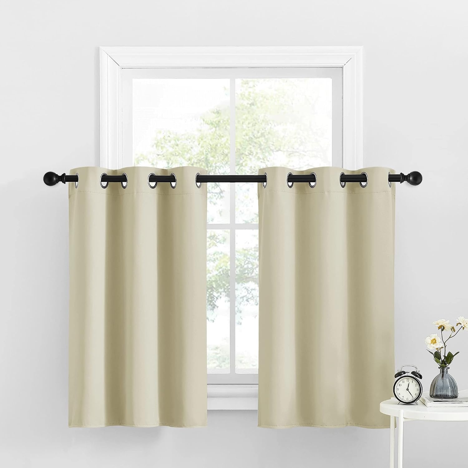 image:imageNICETOWN Kitchen Tiers Curtains for Small Window Bathroom 52 W x 30 LLight Beige