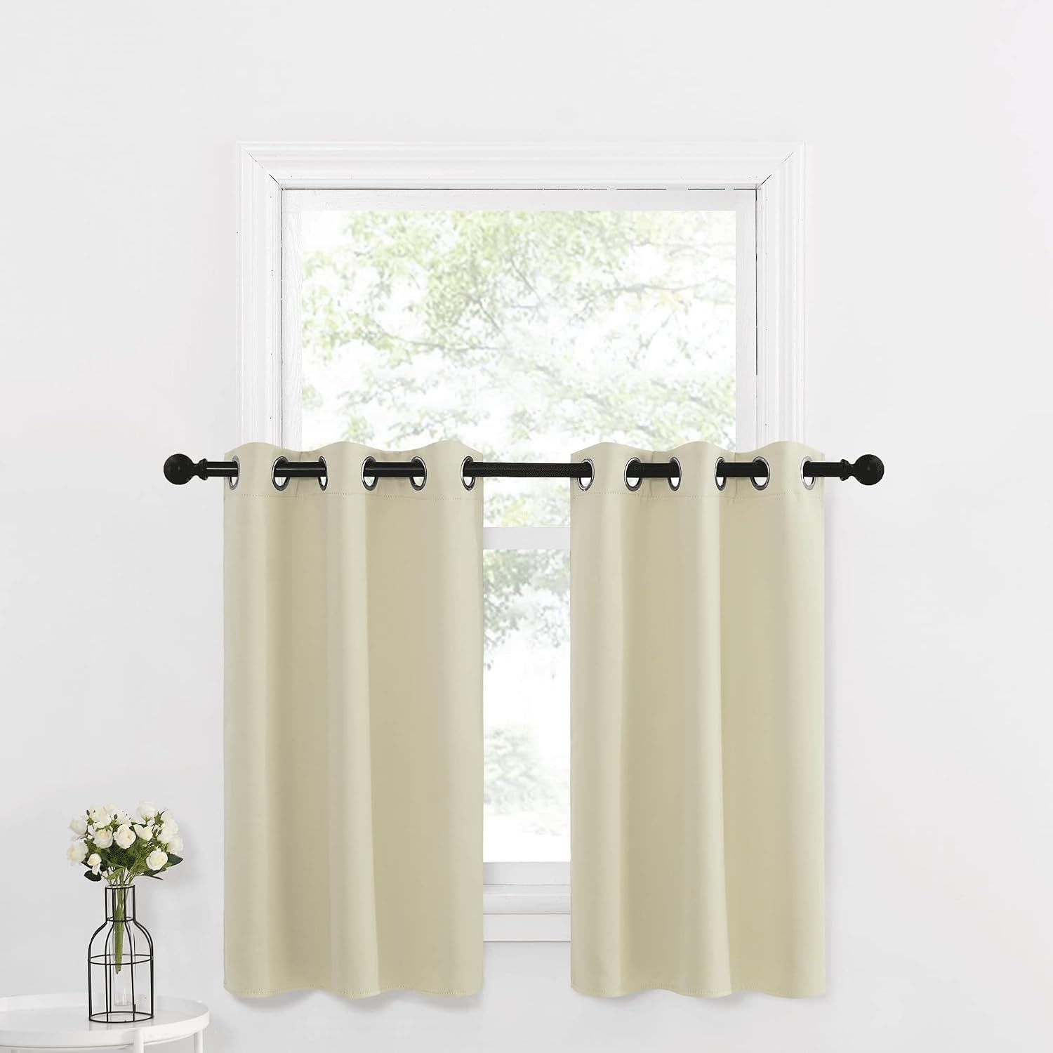 image:imageNICETOWN Kitchen Tiers Curtains for Small Window Bathroom 52 W x 30 LLight Beige