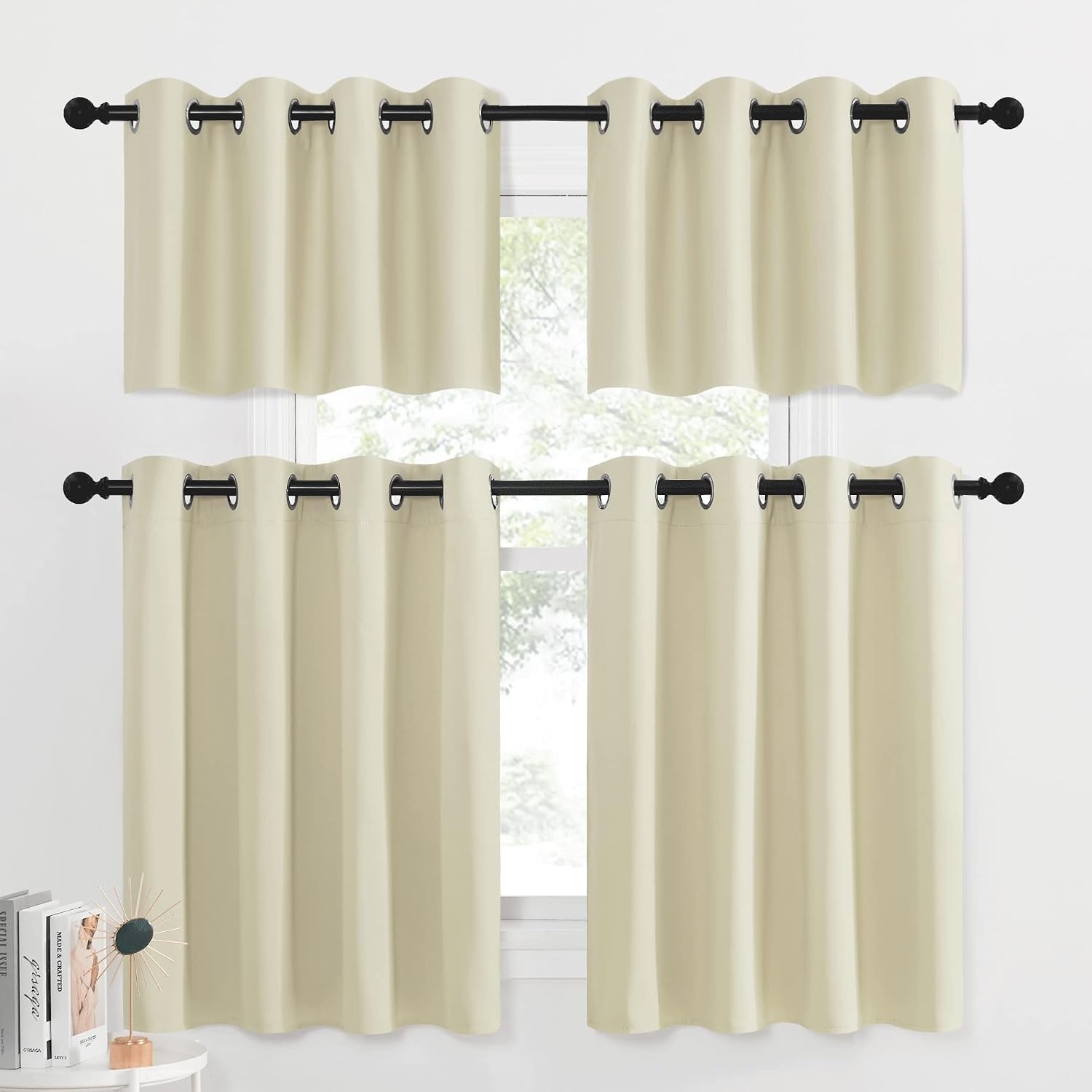 image:imageNICETOWN Kitchen Tiers Curtains for Small Window Bathroom 52 W x 30 LLight Beige