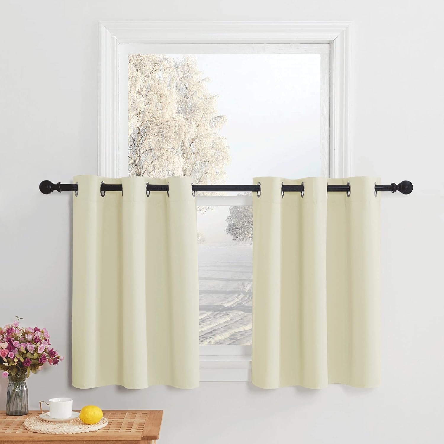 image:imageNICETOWN Kitchen Tiers Curtains for Small Window Bathroom 52 W x 30 LLight Beige