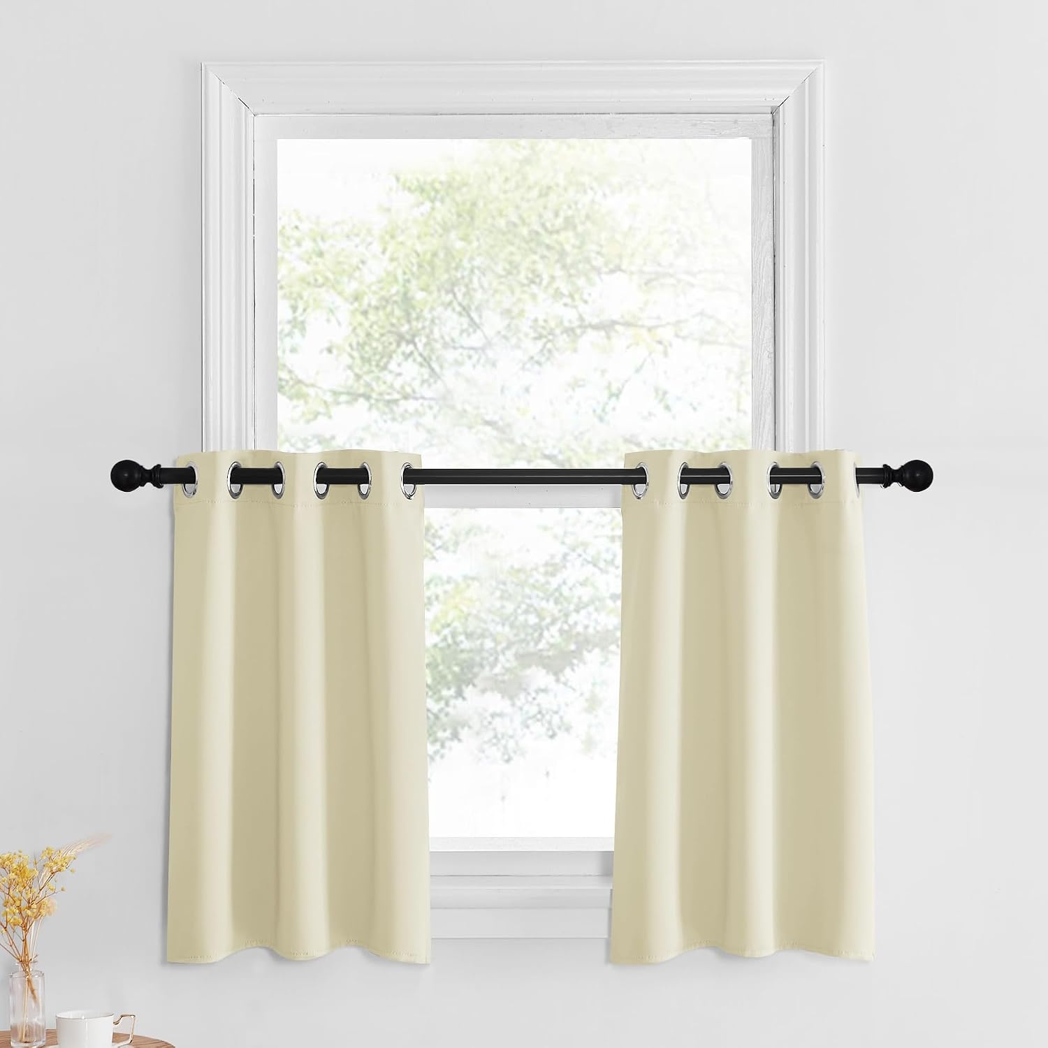 image:imageNICETOWN Kitchen Tiers Curtains for Small Window Bathroom 52 W x 30 LLight Beige