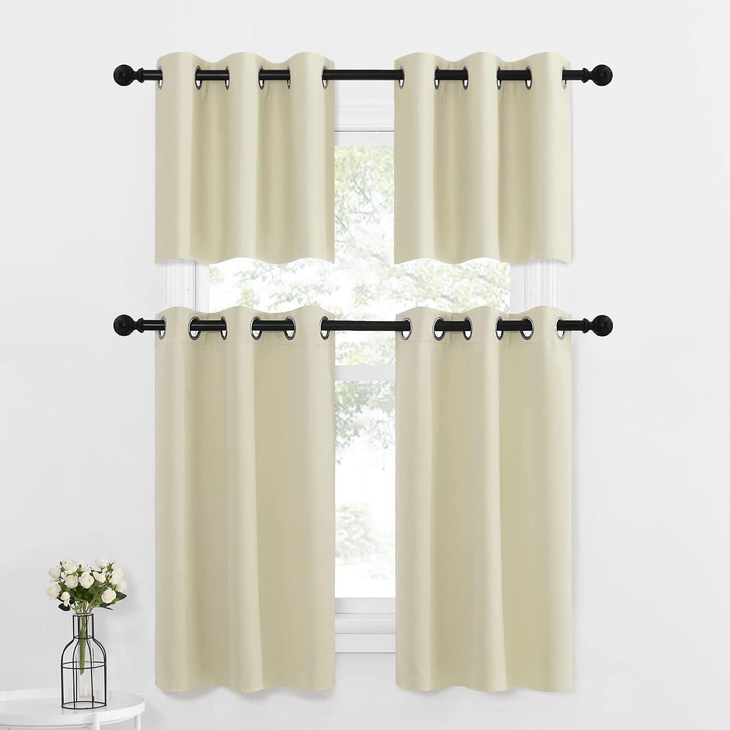 image:imageNICETOWN Kitchen Tiers Curtains for Small Window Bathroom 52 W x 30 LLight Beige