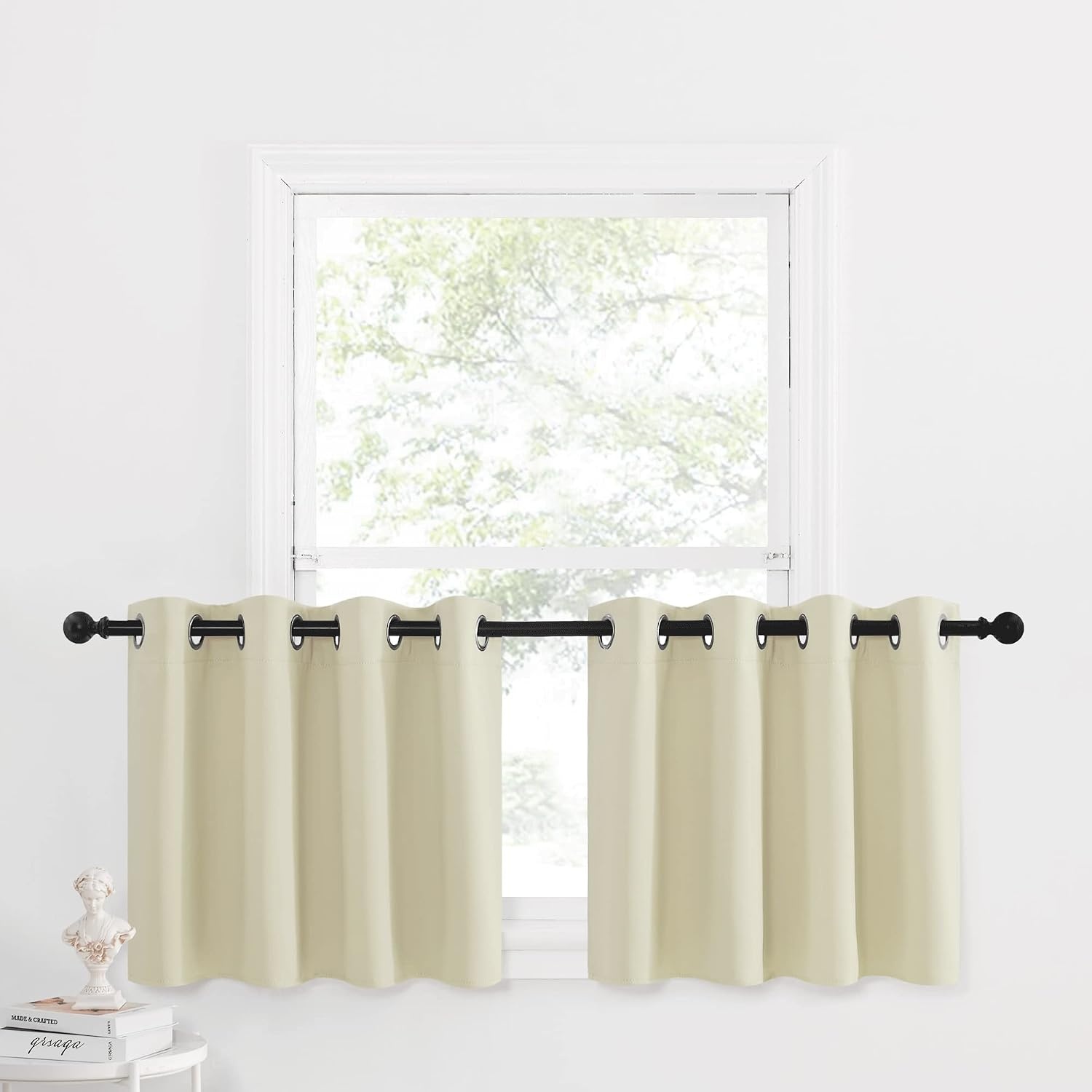 image:imageNICETOWN Kitchen Tiers Curtains for Small Window Bathroom 52 W x 30 LLight Beige