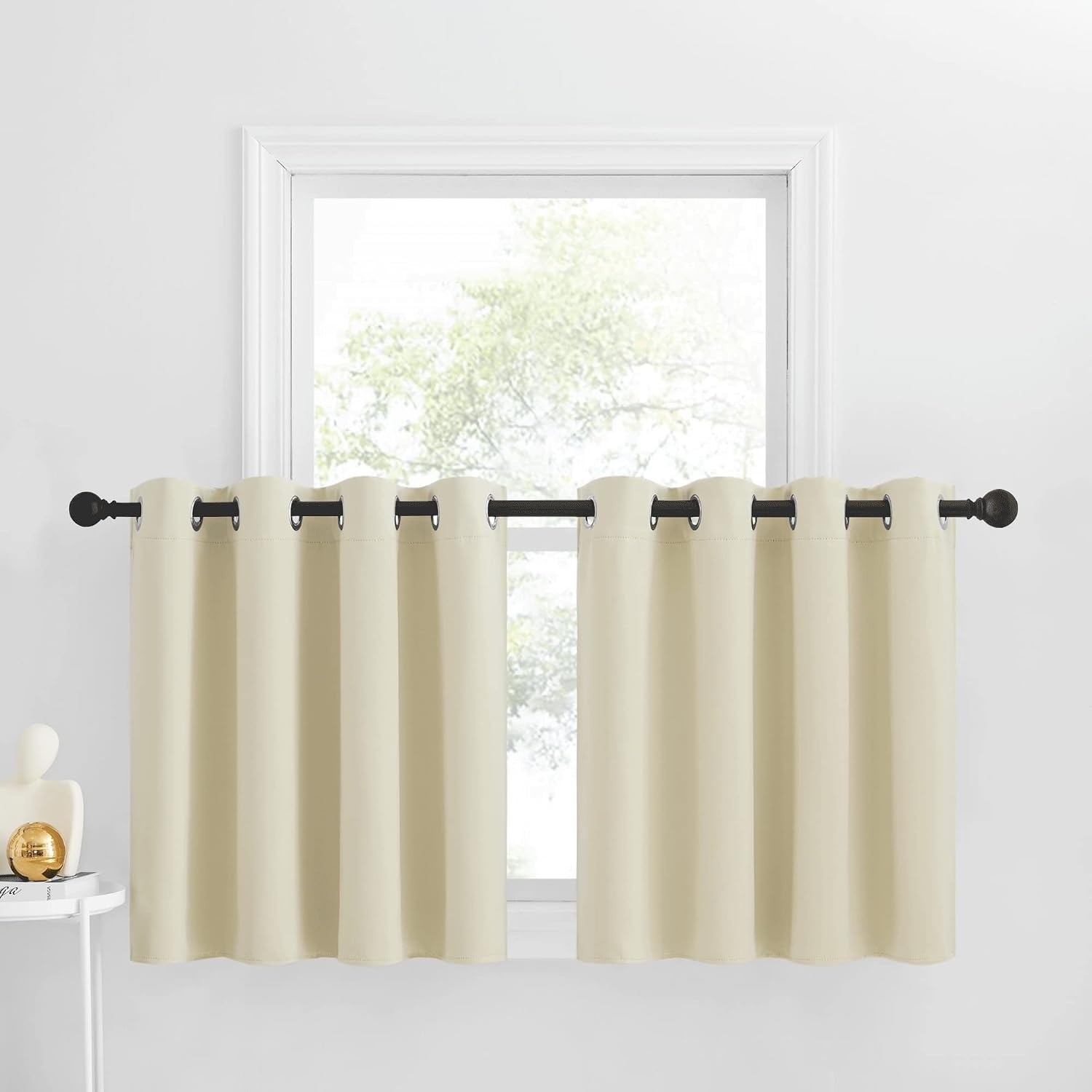 image:imageNICETOWN Kitchen Tiers Curtains for Small Window Bathroom 52 W x 30 LLight Beige