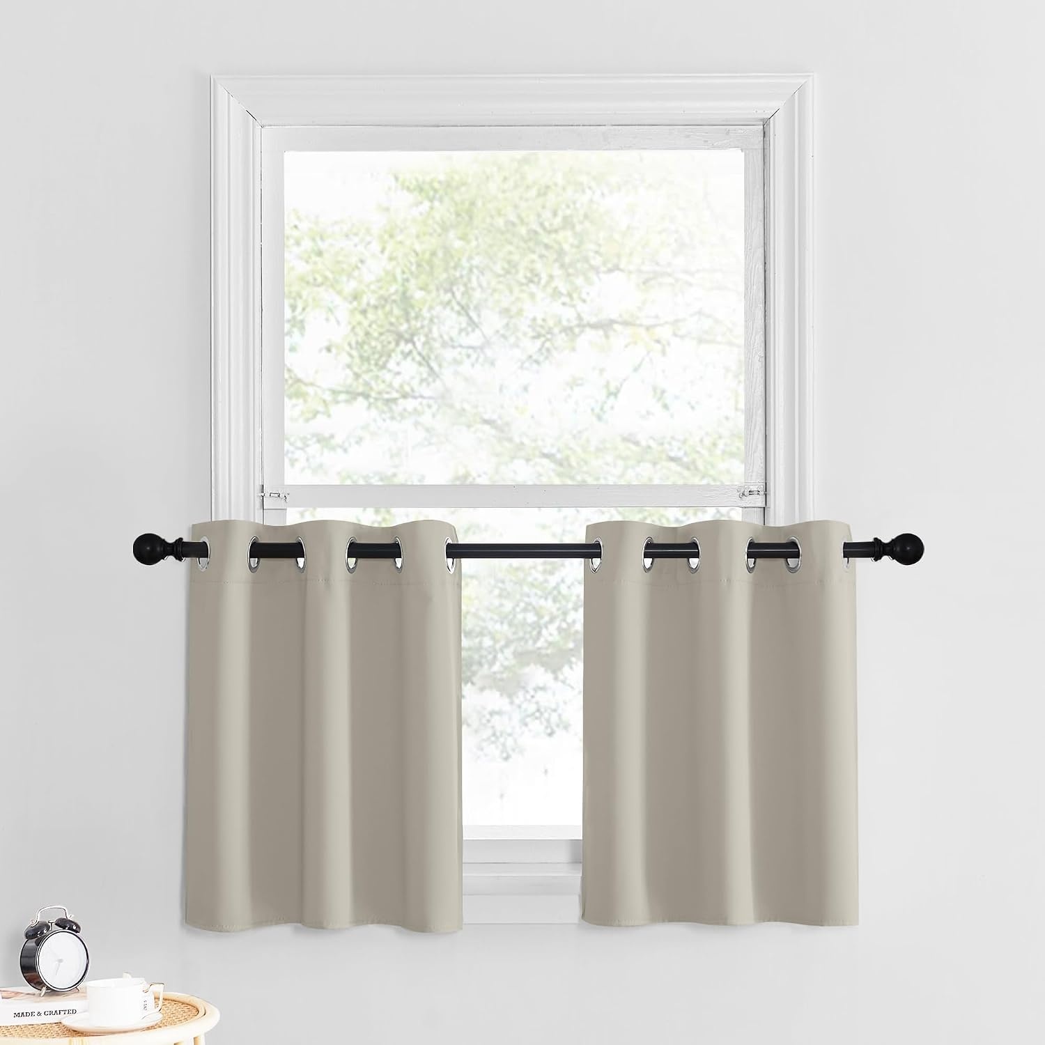 image:imageNICETOWN Kitchen Tiers Curtains for Small Window Bathroom 52 W x 30 LNatural