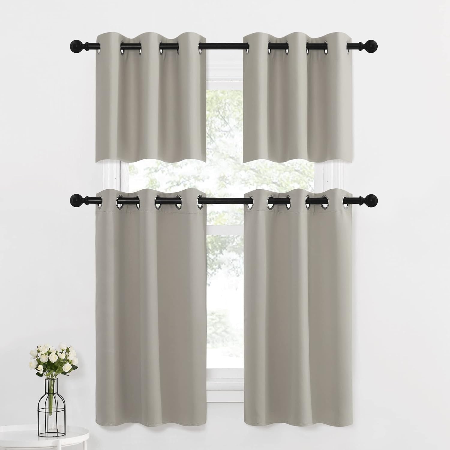 image:imageNICETOWN Kitchen Tiers Curtains for Small Window Bathroom 52 W x 30 LNatural