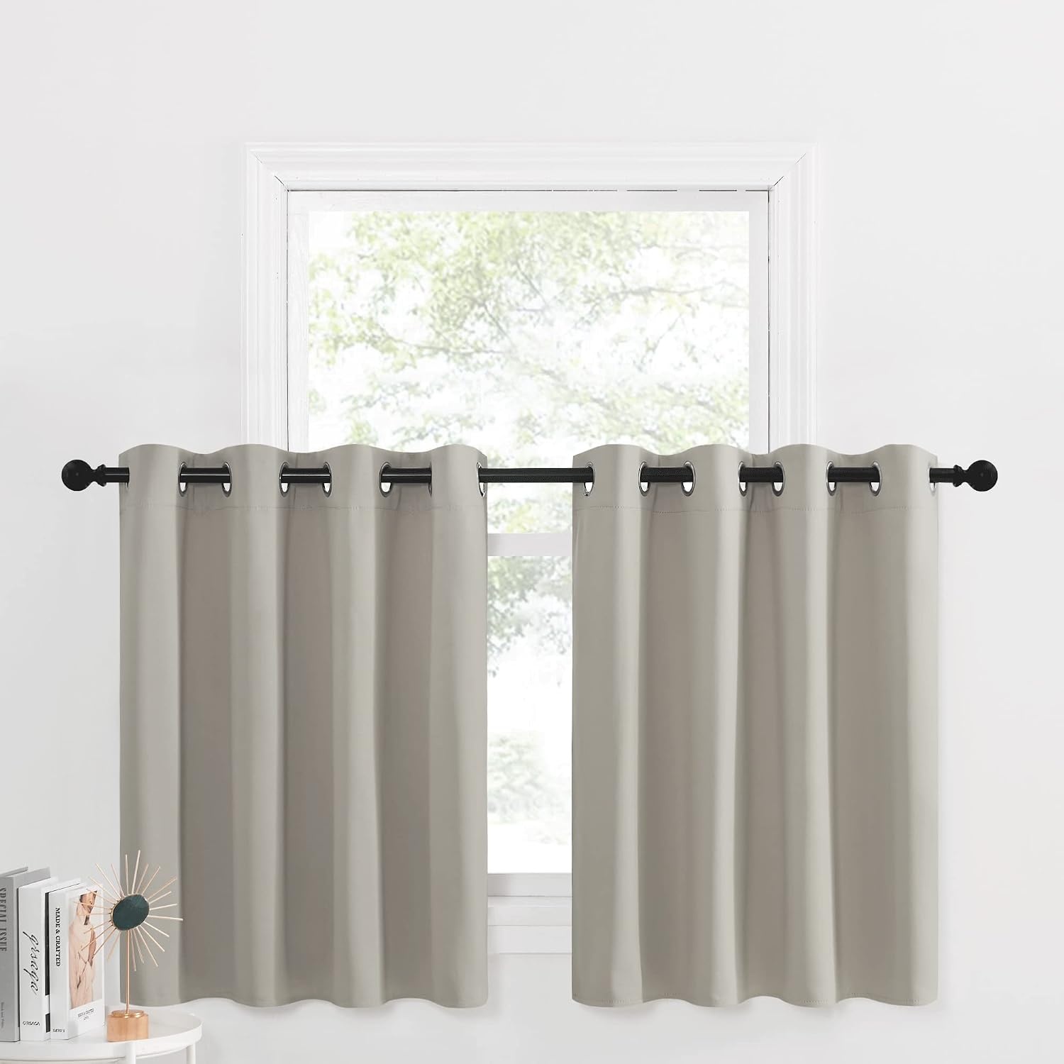 image:imageNICETOWN Kitchen Tiers Curtains for Small Window Bathroom 52 W x 30 LNatural