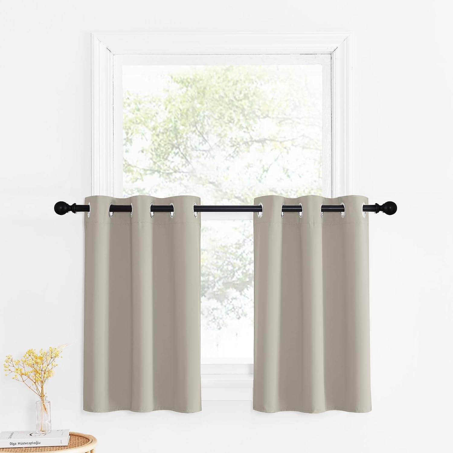 image:imageNICETOWN Kitchen Tiers Curtains for Small Window Bathroom 52 W x 30 LNatural