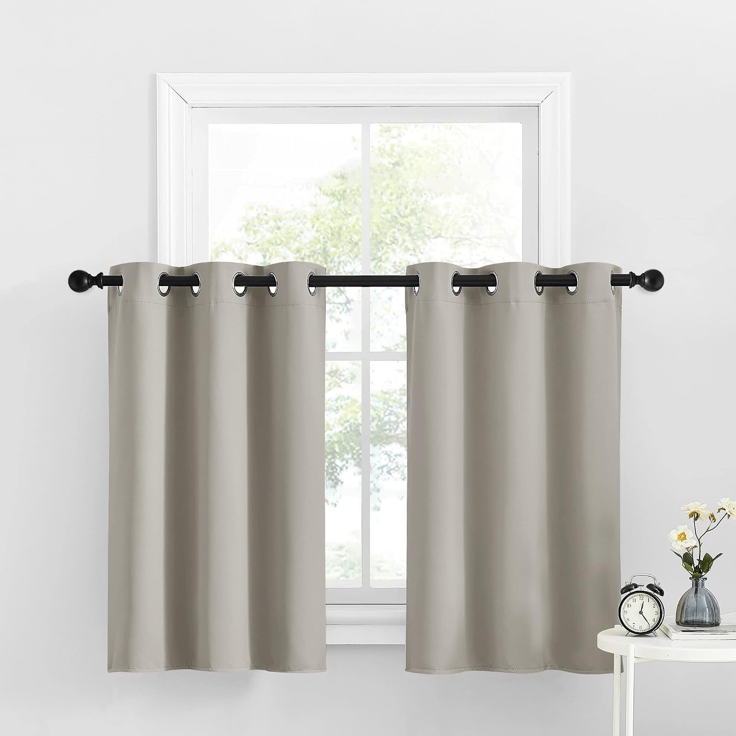 image:imageNICETOWN Kitchen Tiers Curtains for Small Window Bathroom 52 W x 30 LNatural