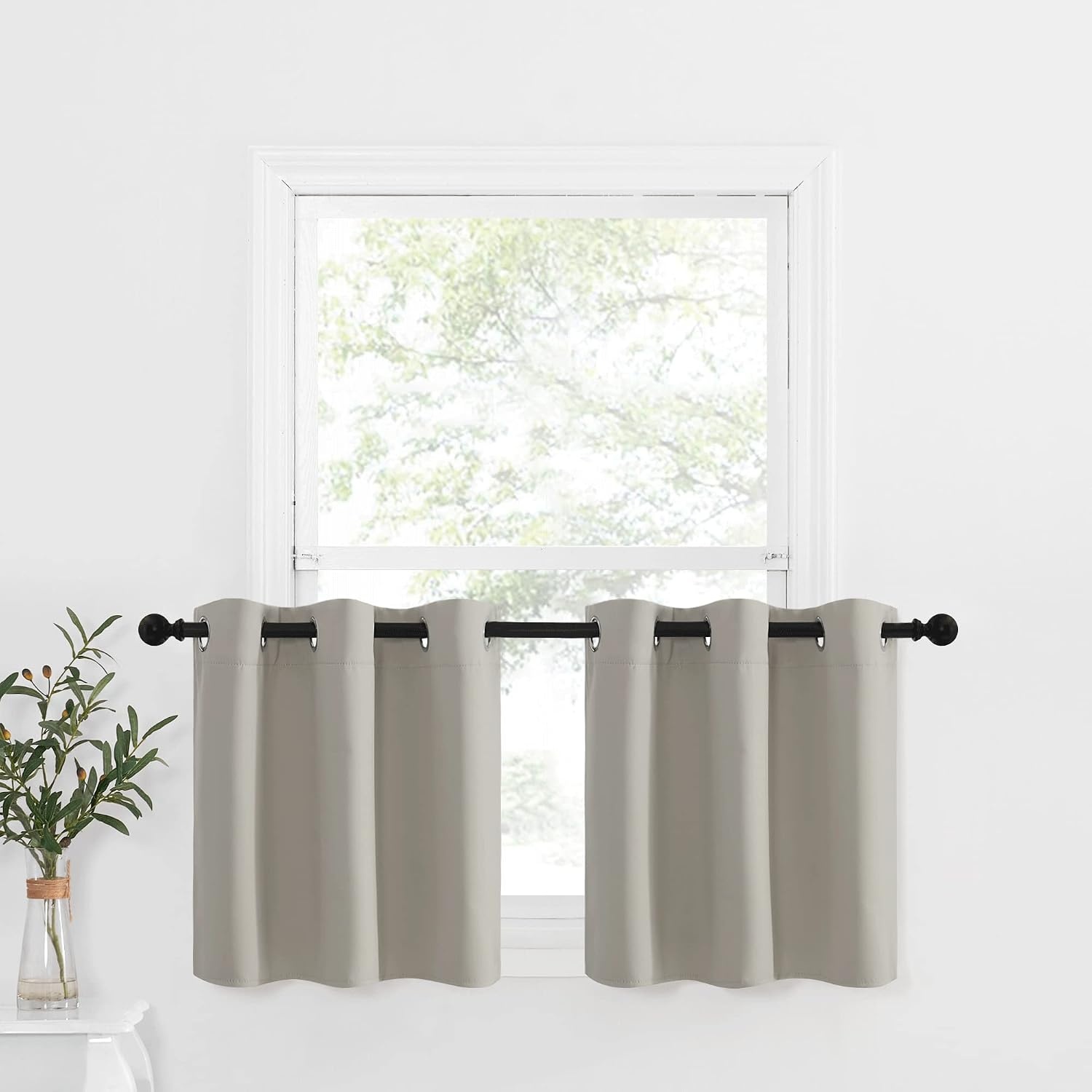image:imageNICETOWN Kitchen Tiers Curtains for Small Window Bathroom 52 W x 30 LNatural