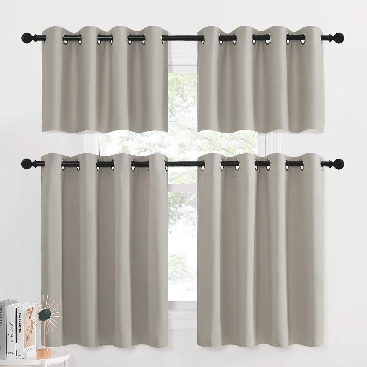 image:imageNICETOWN Kitchen Tiers Curtains for Small Window Bathroom 52 W x 30 LNatural