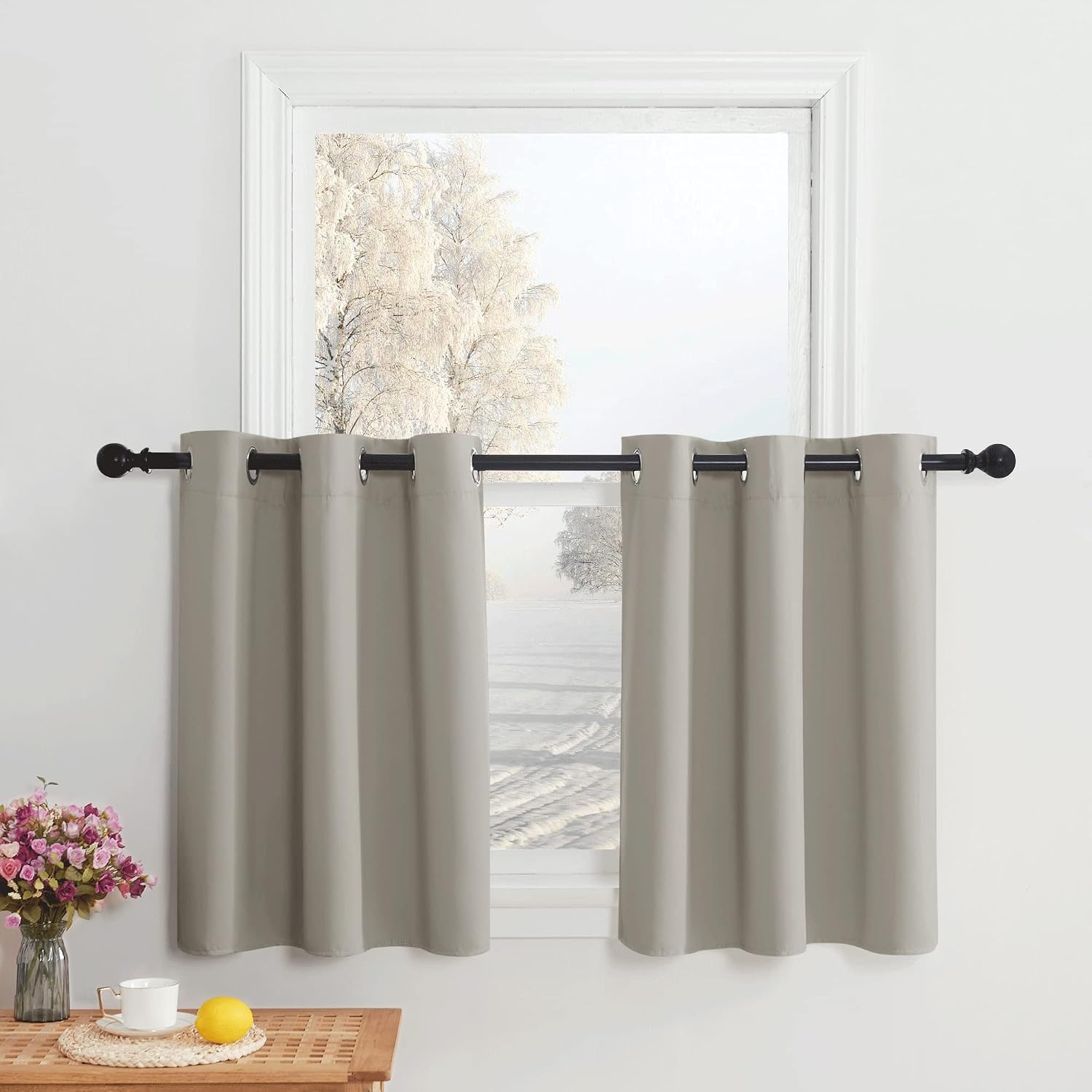 image:imageNICETOWN Kitchen Tiers Curtains for Small Window Bathroom 52 W x 30 LNatural