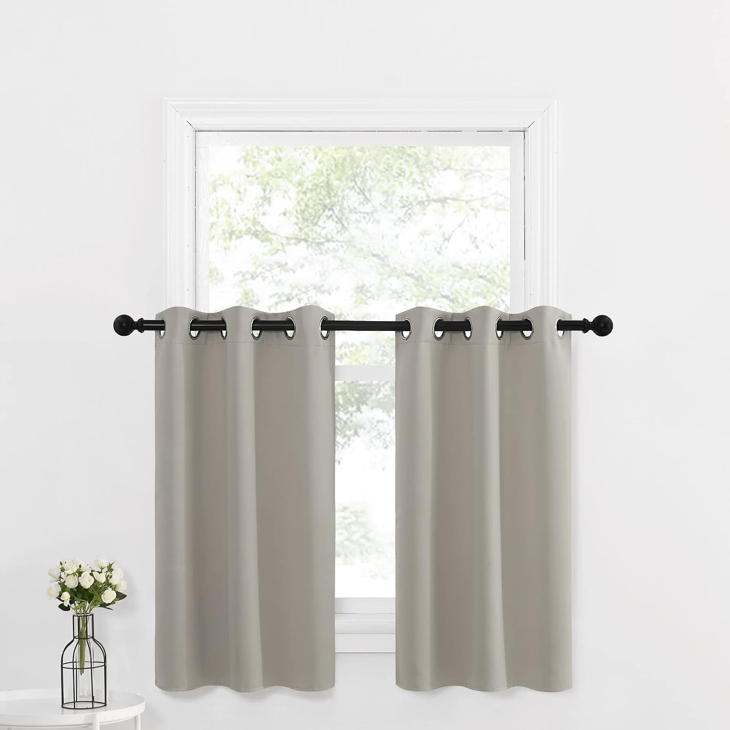 image:imageNICETOWN Kitchen Tiers Curtains for Small Window Bathroom 52 W x 30 LNatural