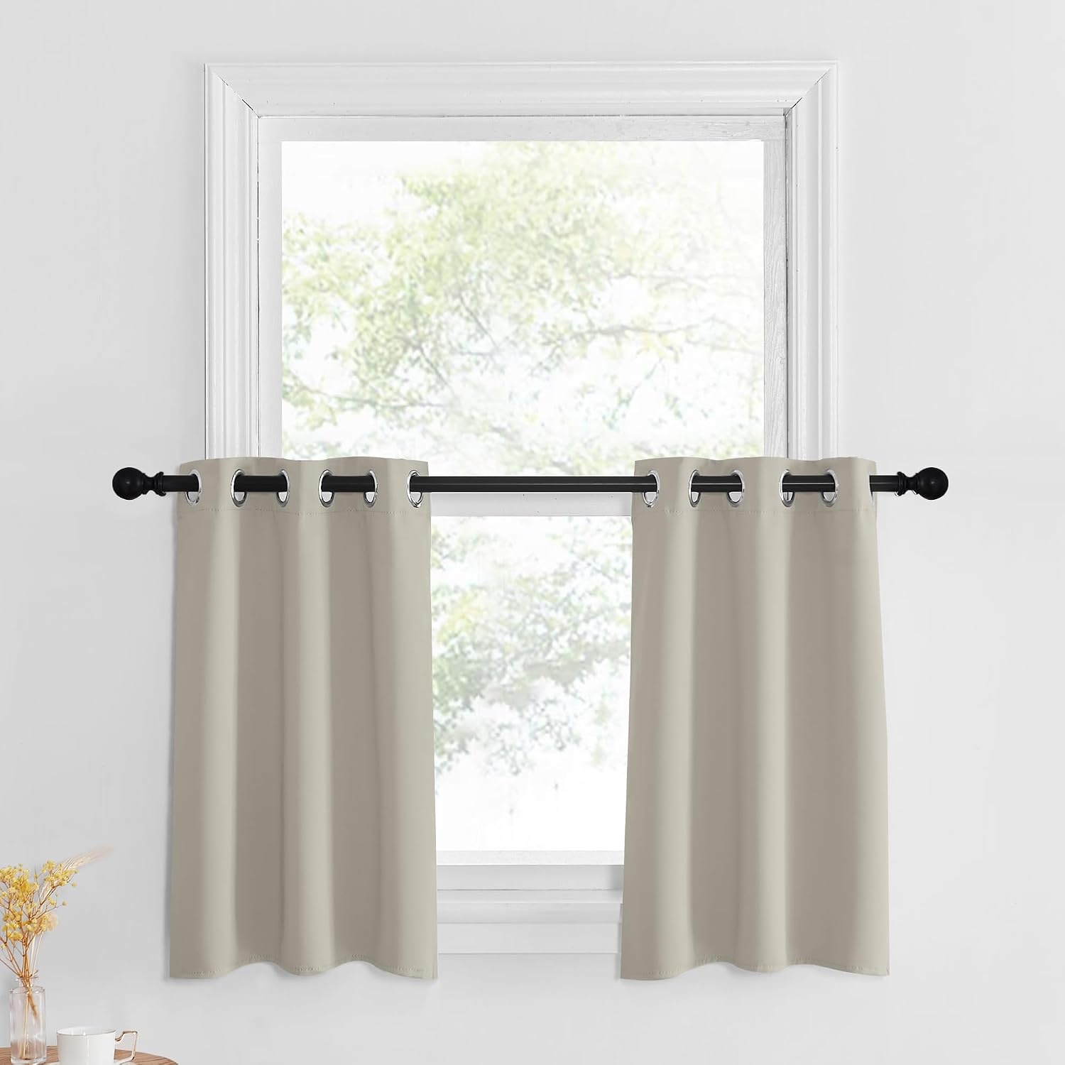 image:imageNICETOWN Kitchen Tiers Curtains for Small Window Bathroom 52 W x 30 LNatural