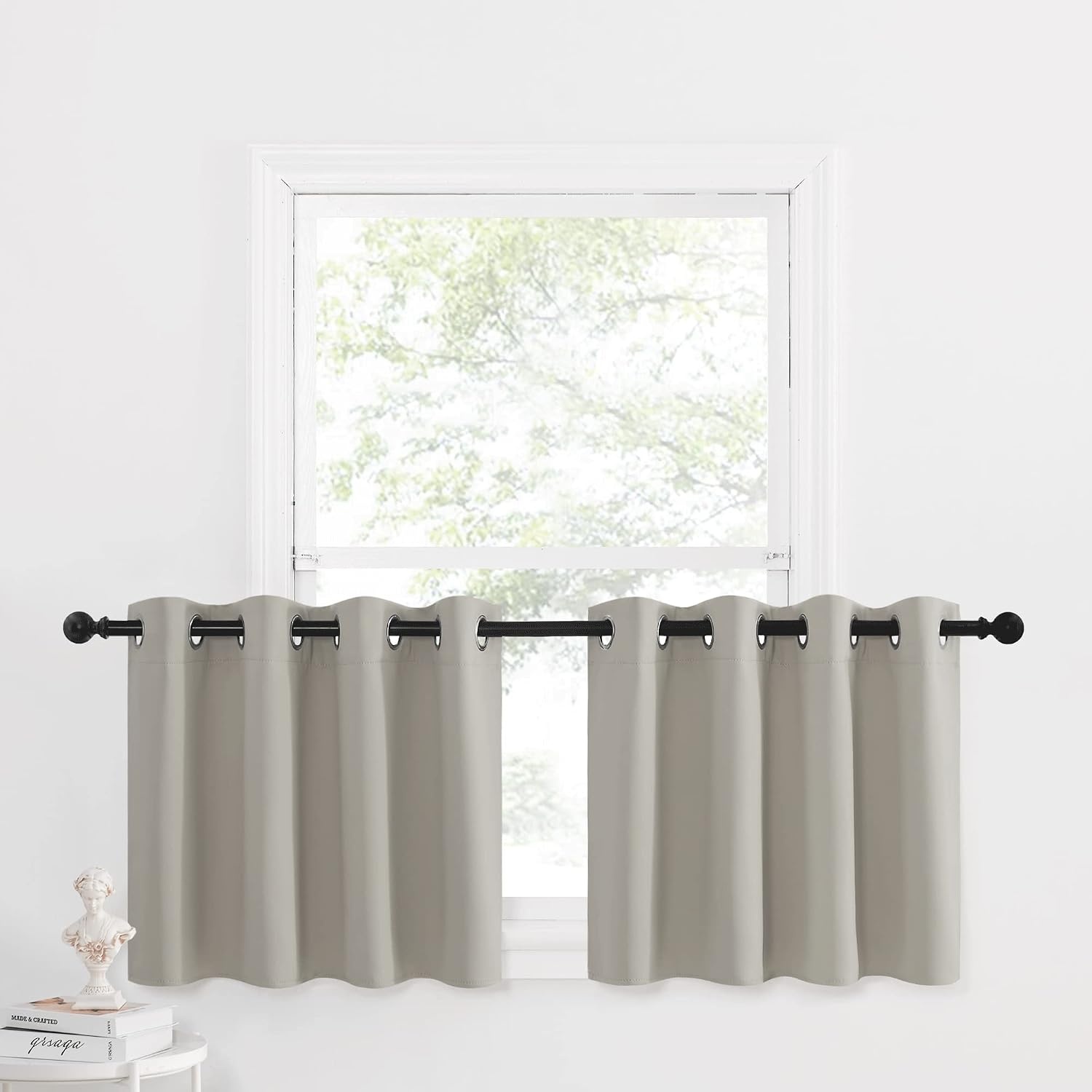 image:imageNICETOWN Kitchen Tiers Curtains for Small Window Bathroom 52 W x 30 LNatural