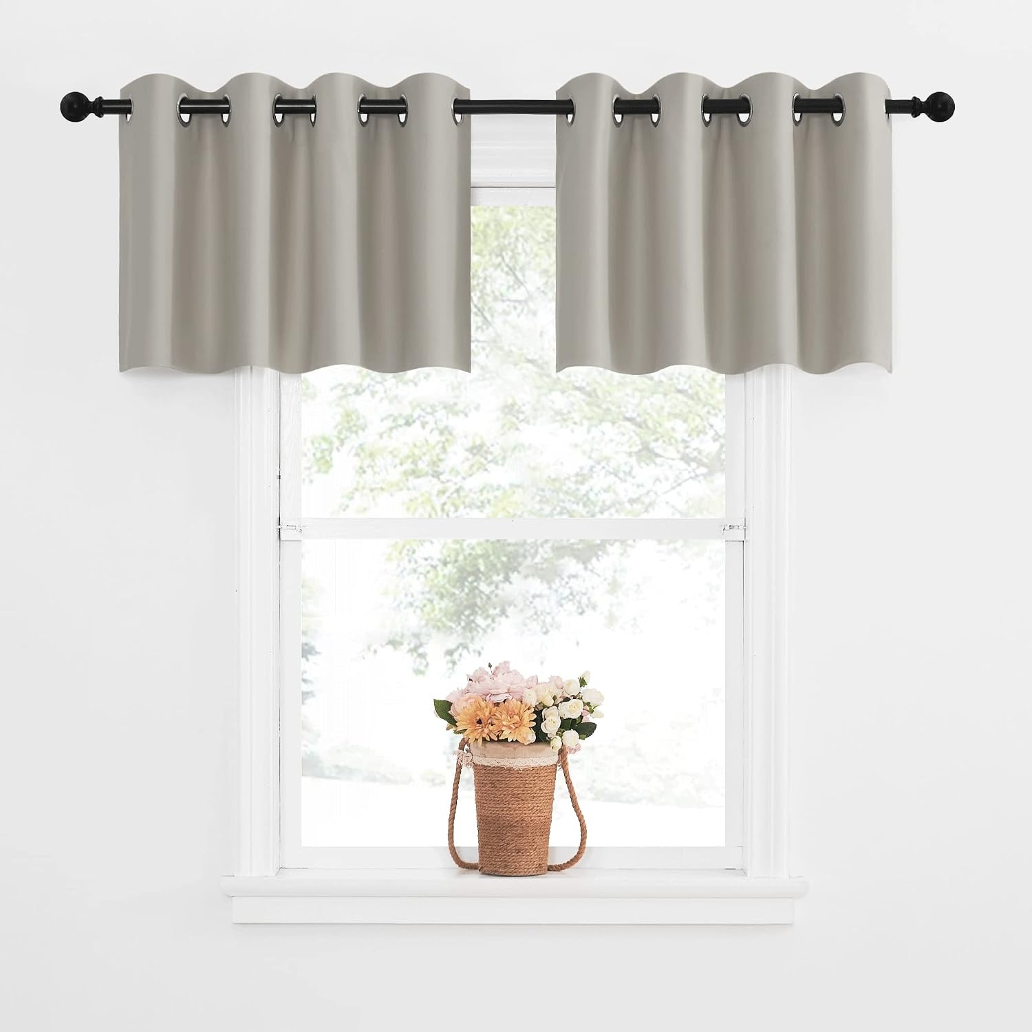 image:imageNICETOWN Kitchen Tiers Curtains for Small Window Bathroom 52 W x 30 LNatural