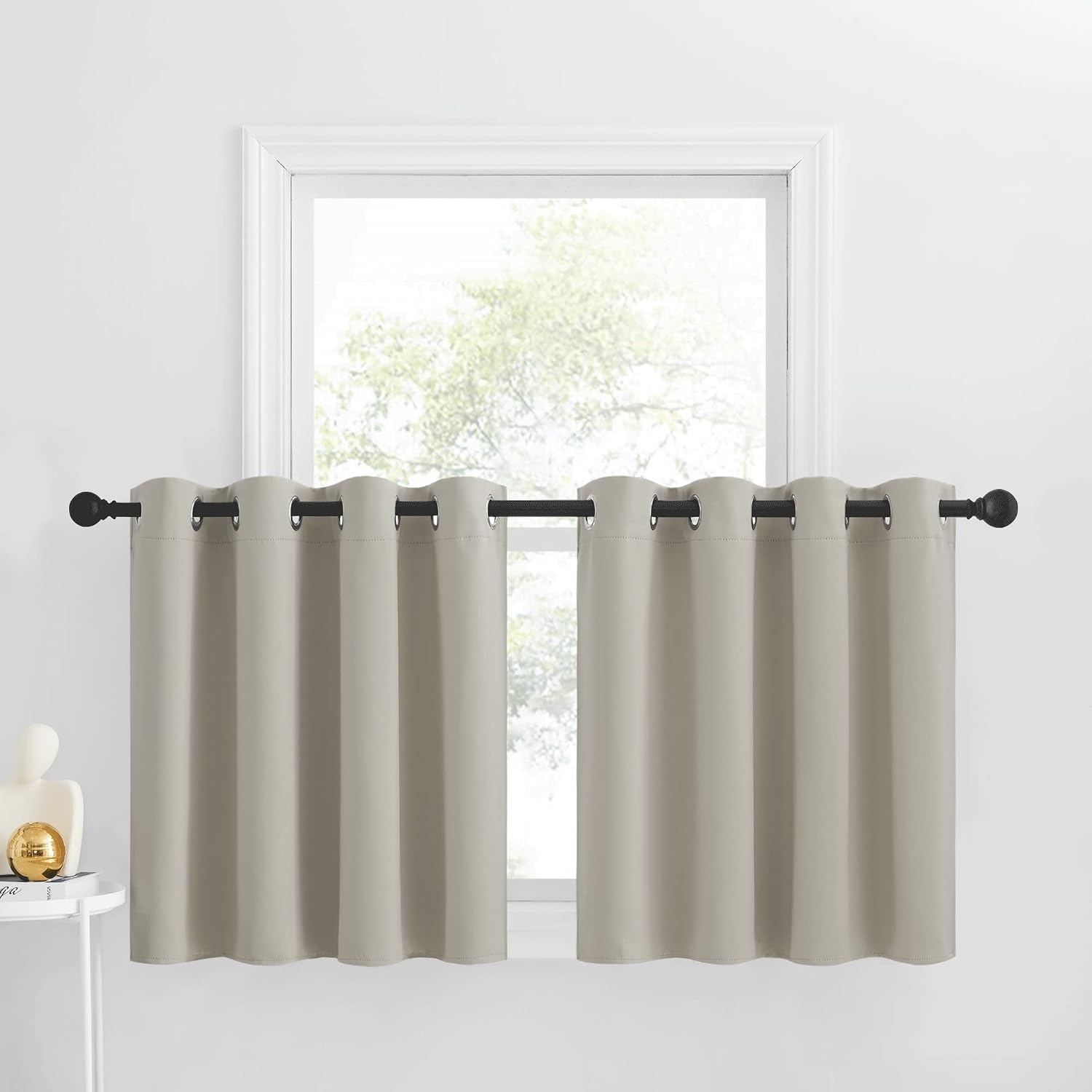 image:imageNICETOWN Kitchen Tiers Curtains for Small Window Bathroom 52 W x 30 LNatural
