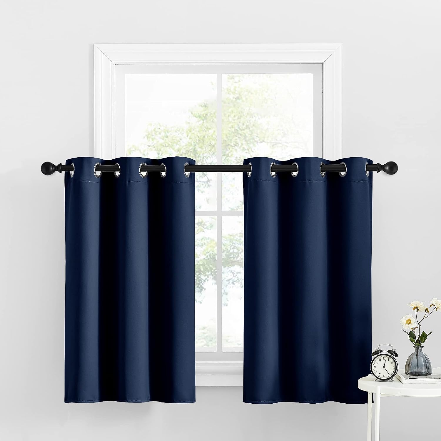 image:imageNICETOWN Kitchen Tiers Curtains for Small Window Bathroom 52 W x 30 LNavy