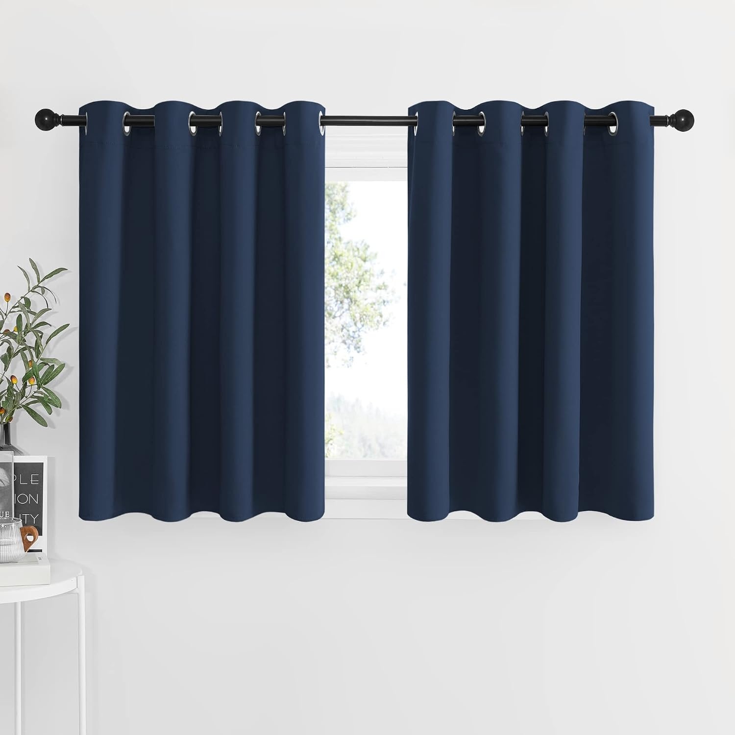 image:imageNICETOWN Kitchen Tiers Curtains for Small Window Bathroom 52 W x 30 LNavy