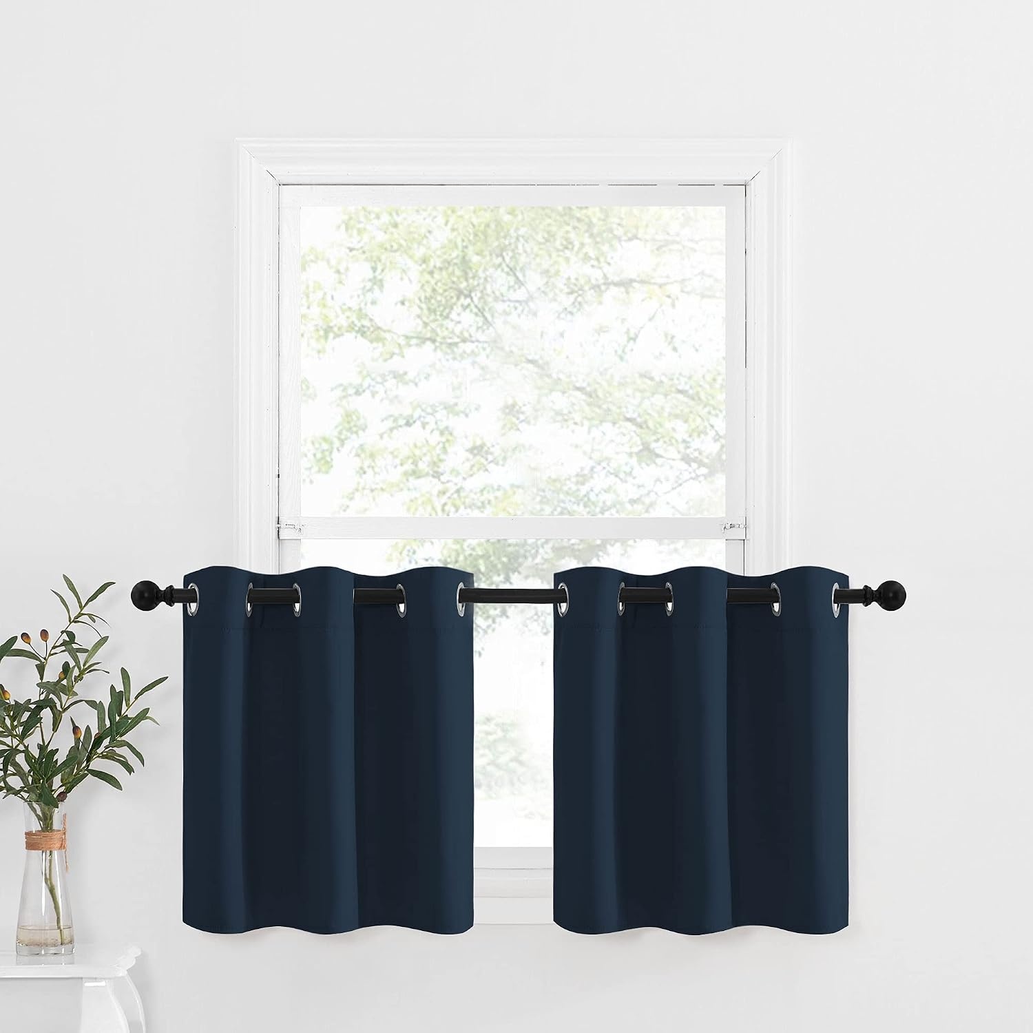 image:imageNICETOWN Kitchen Tiers Curtains for Small Window Bathroom 52 W x 30 LNavy
