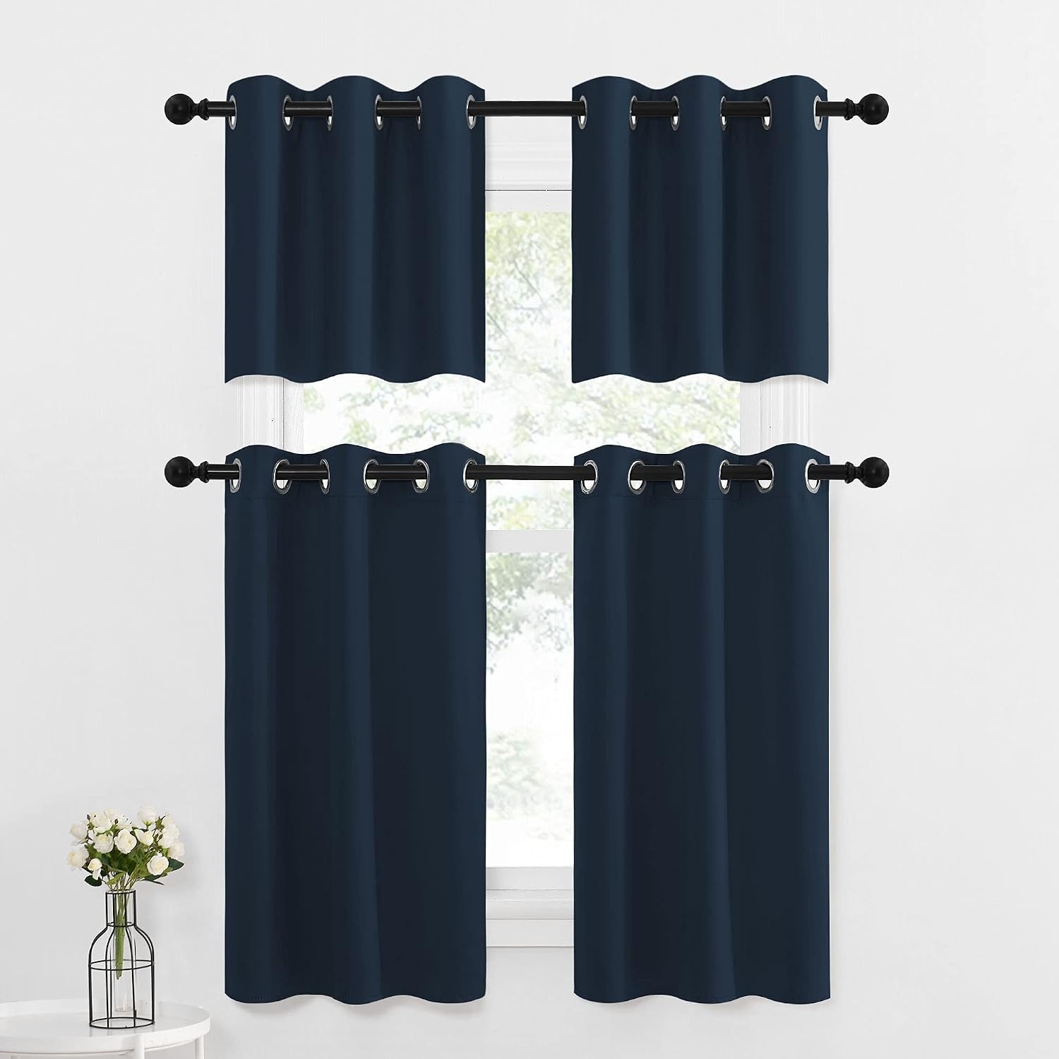 image:imageNICETOWN Kitchen Tiers Curtains for Small Window Bathroom 52 W x 30 LNavy