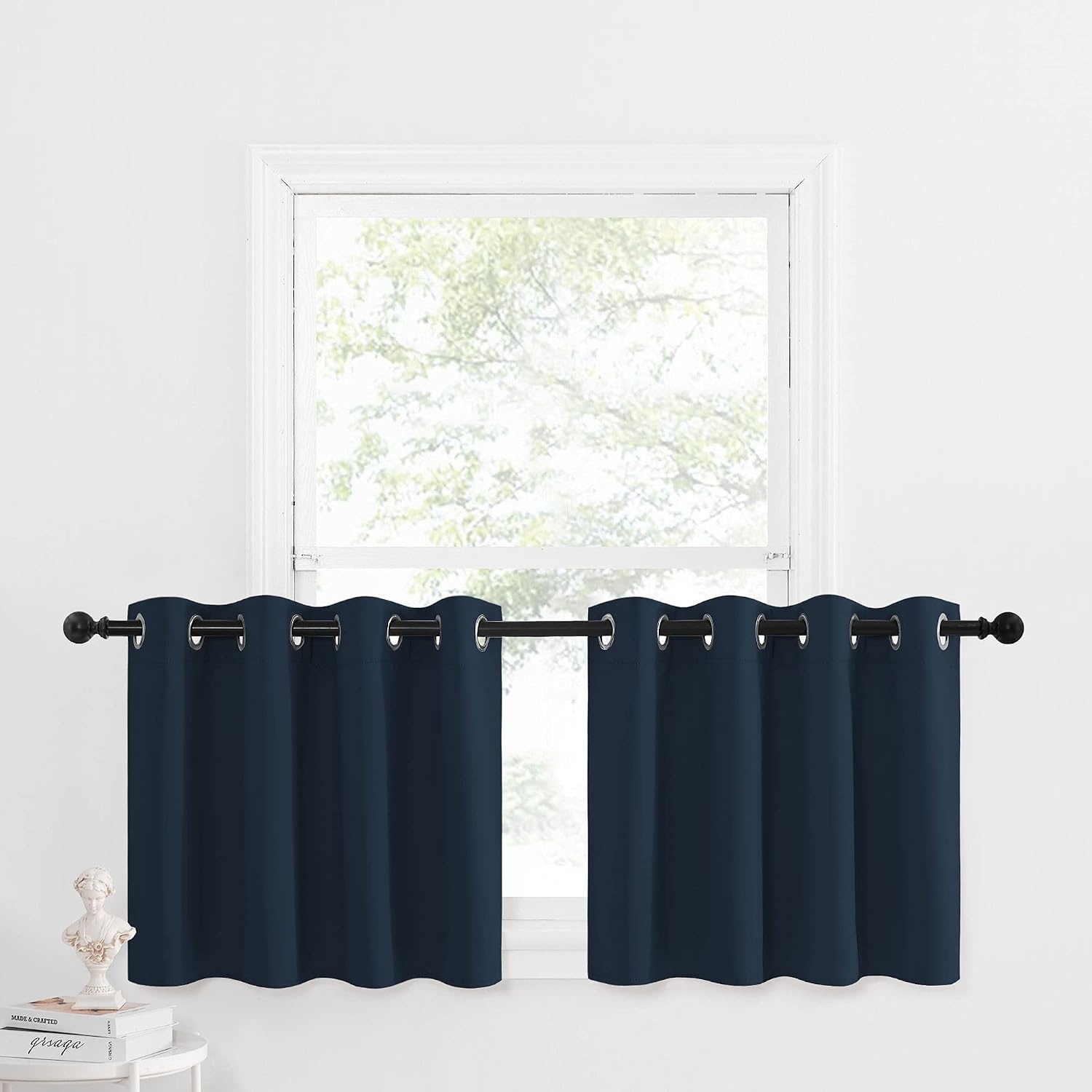 image:imageNICETOWN Kitchen Tiers Curtains for Small Window Bathroom 52 W x 30 LNavy
