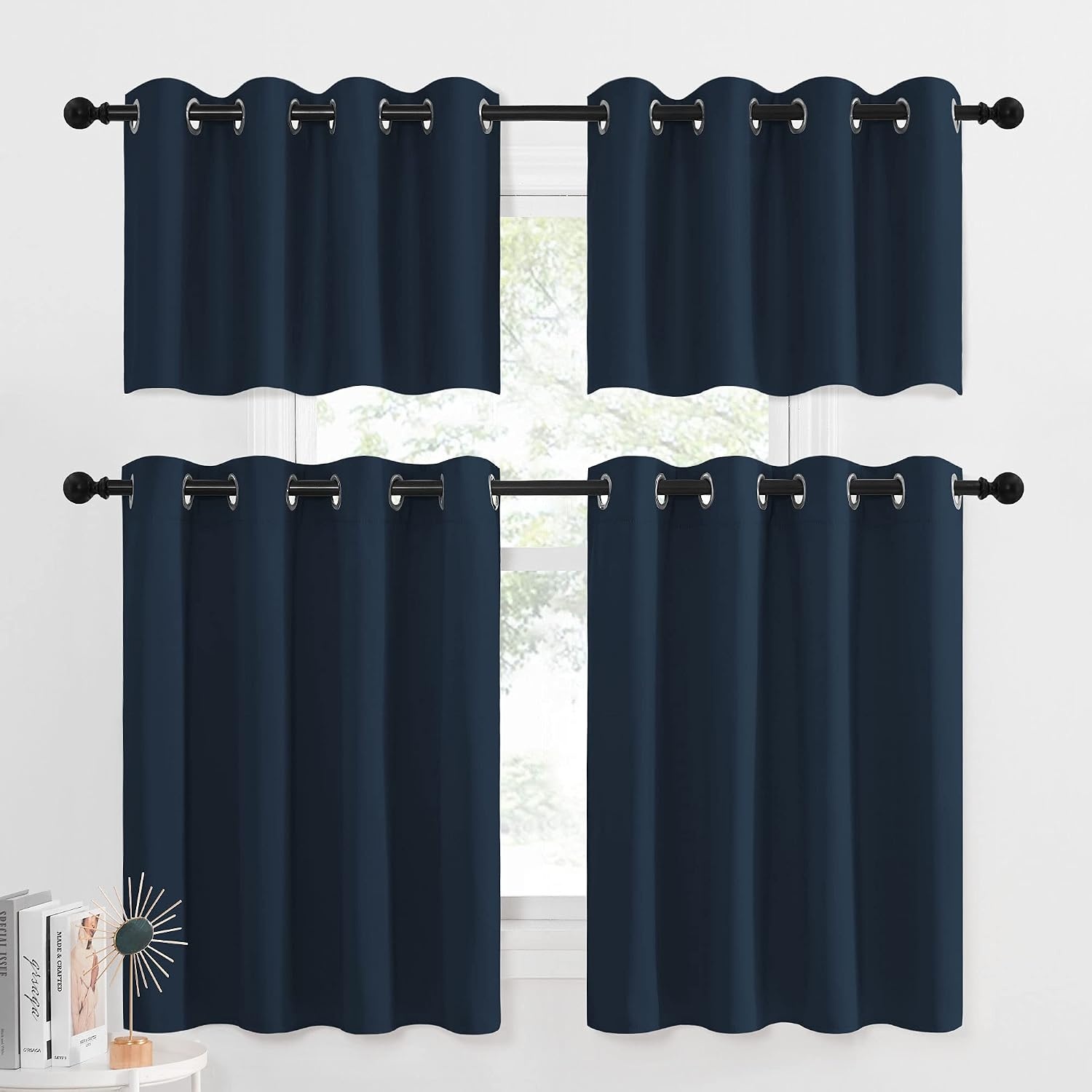 image:imageNICETOWN Kitchen Tiers Curtains for Small Window Bathroom 52 W x 30 LNavy