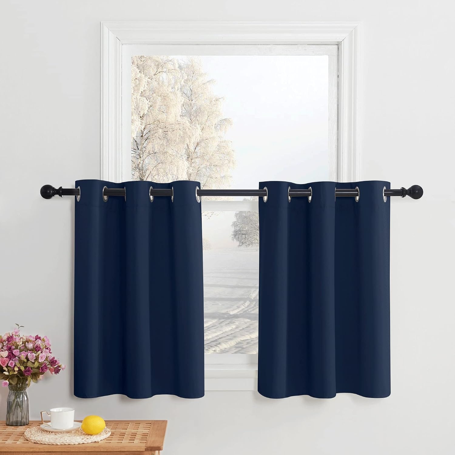 image:imageNICETOWN Kitchen Tiers Curtains for Small Window Bathroom 52 W x 30 LNavy