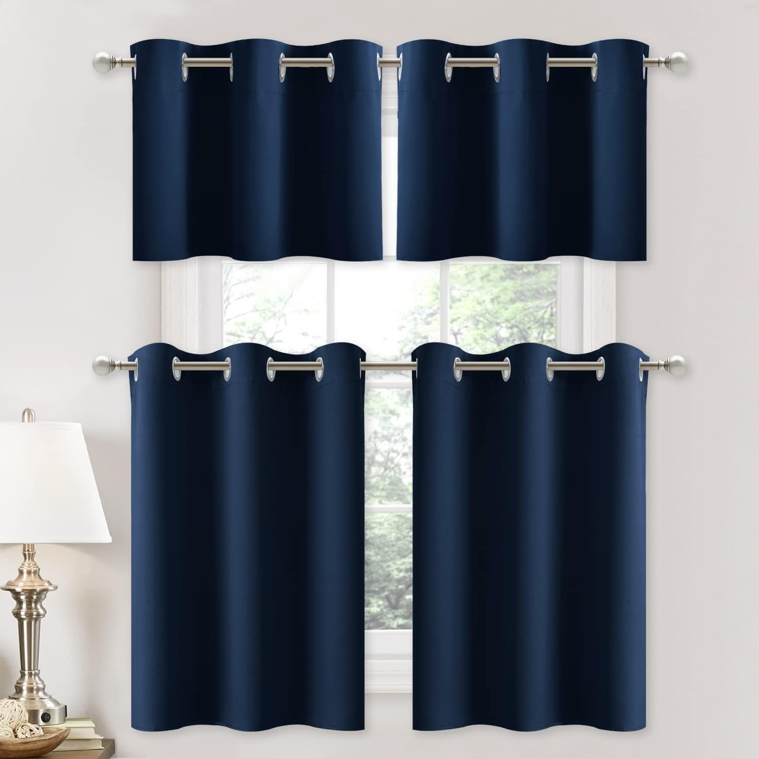 image:imageNICETOWN Kitchen Tiers Curtains for Small Window Bathroom 52 W x 30 LNavy