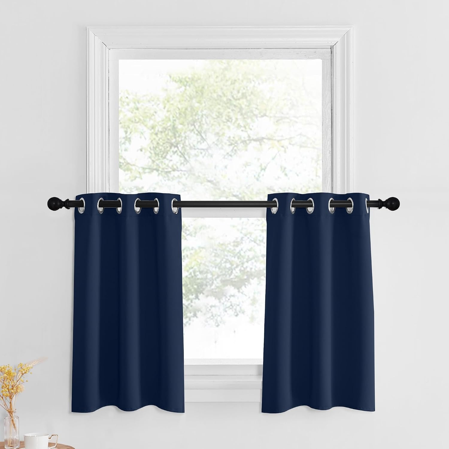 image:imageNICETOWN Kitchen Tiers Curtains for Small Window Bathroom 52 W x 30 LNavy