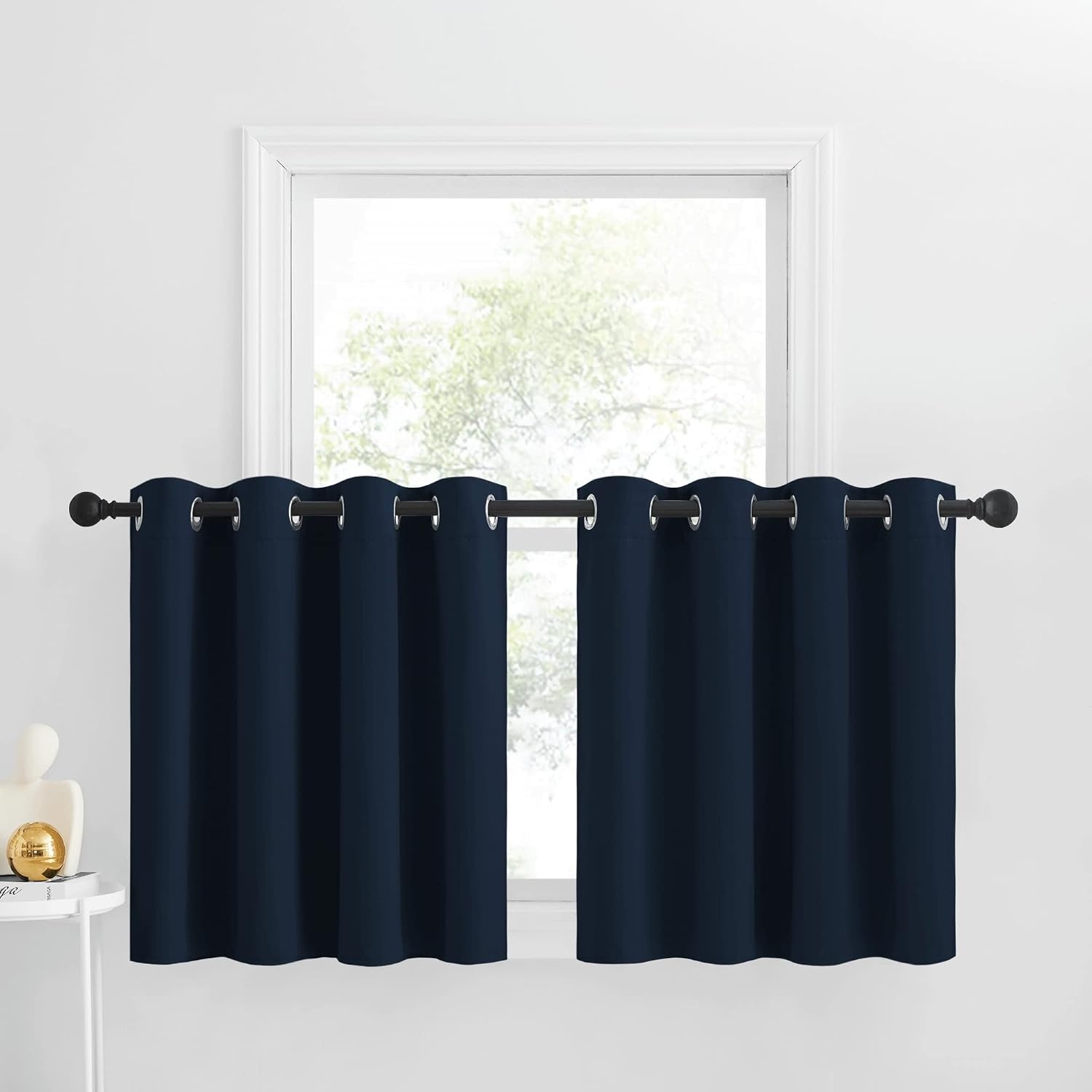 image:imageNICETOWN Kitchen Tiers Curtains for Small Window Bathroom 52 W x 30 LNavy