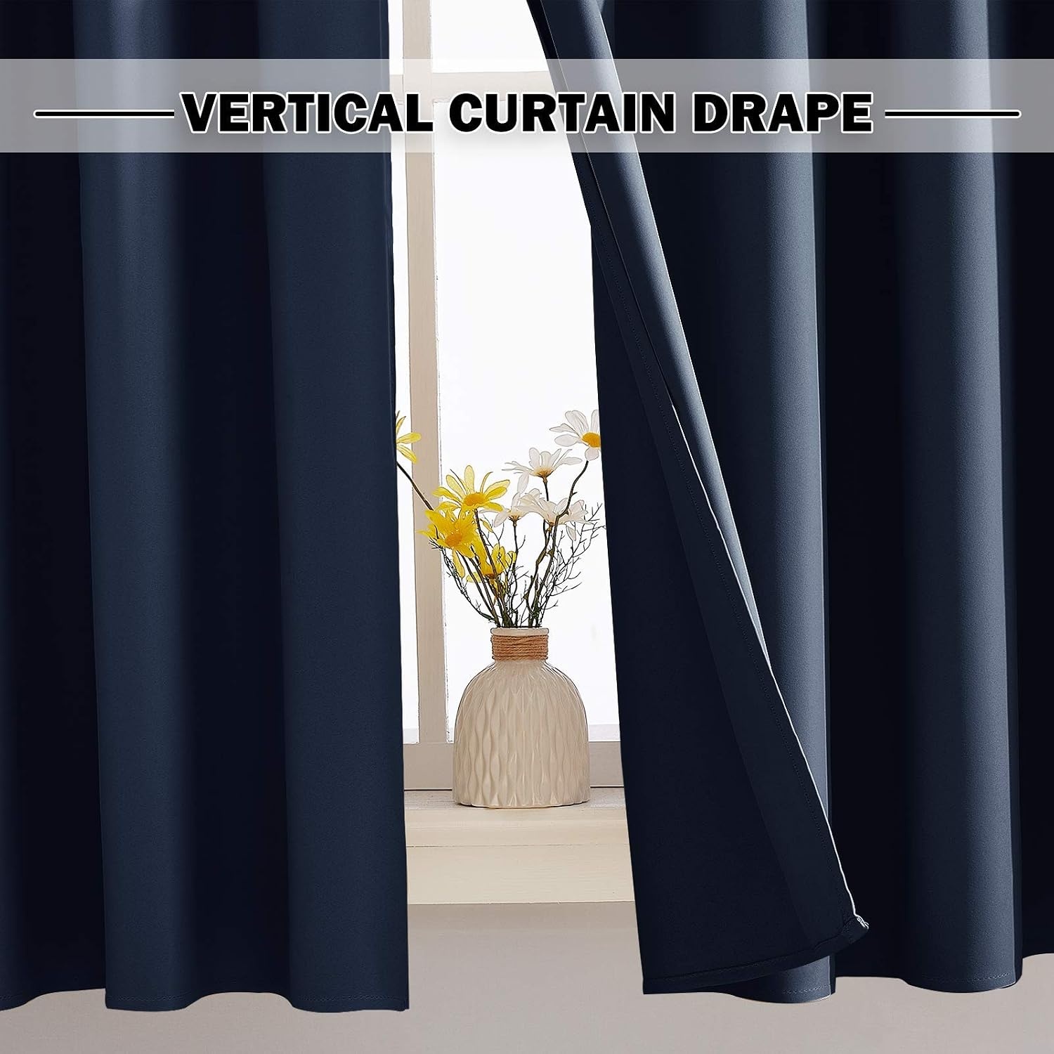 image:imageNICETOWN Kitchen Tiers Curtains for Small Window Bathroom 52 W x 30 LNavy