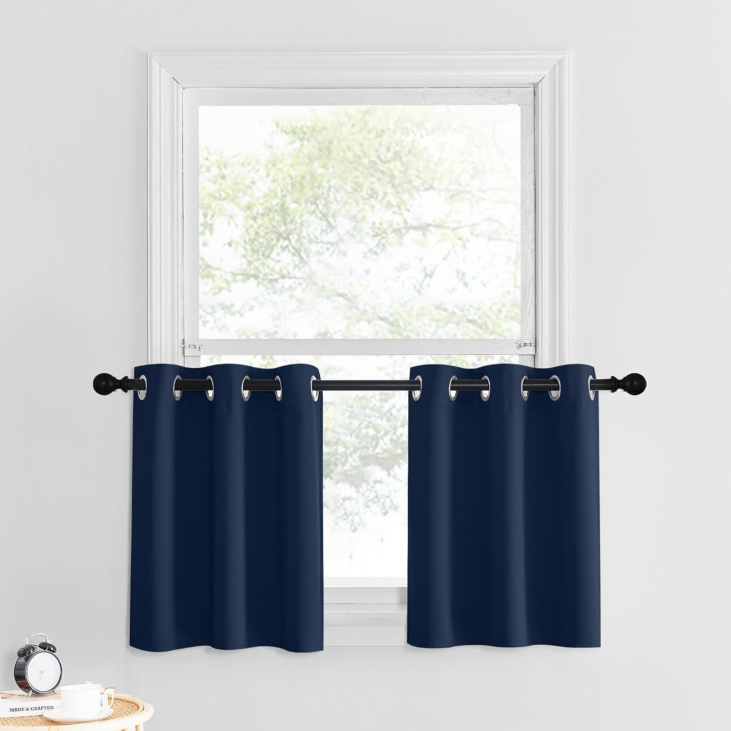 image:imageNICETOWN Kitchen Tiers Curtains for Small Window Bathroom 52 W x 30 LNavy