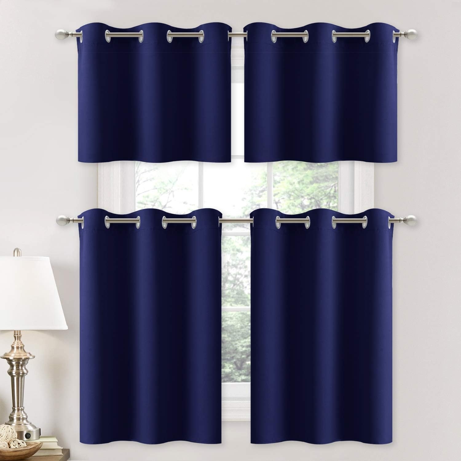 image:imageNICETOWN Kitchen Tiers Curtains for Small Window Bathroom 52 W x 30 LNavy Blue