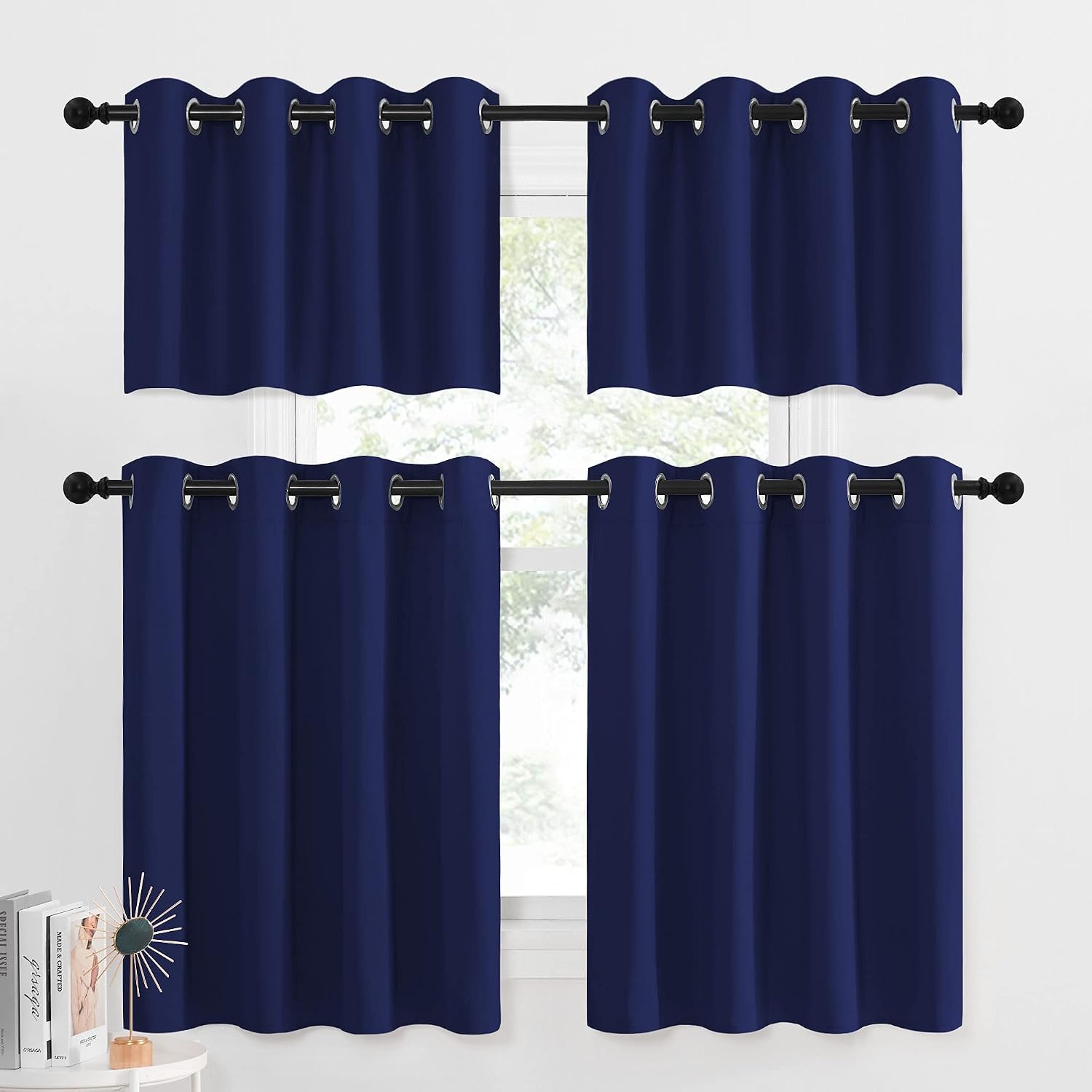 image:imageNICETOWN Kitchen Tiers Curtains for Small Window Bathroom 52 W x 30 LNavy Blue