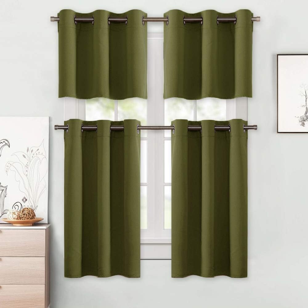 image:imageNICETOWN Kitchen Tiers Curtains for Small Window Bathroom 52 W x 30 LOlive Green