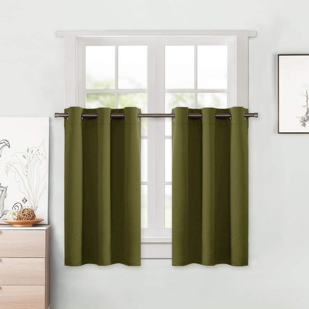 image:imageNICETOWN Kitchen Tiers Curtains for Small Window Bathroom 52 W x 30 LOlive Green