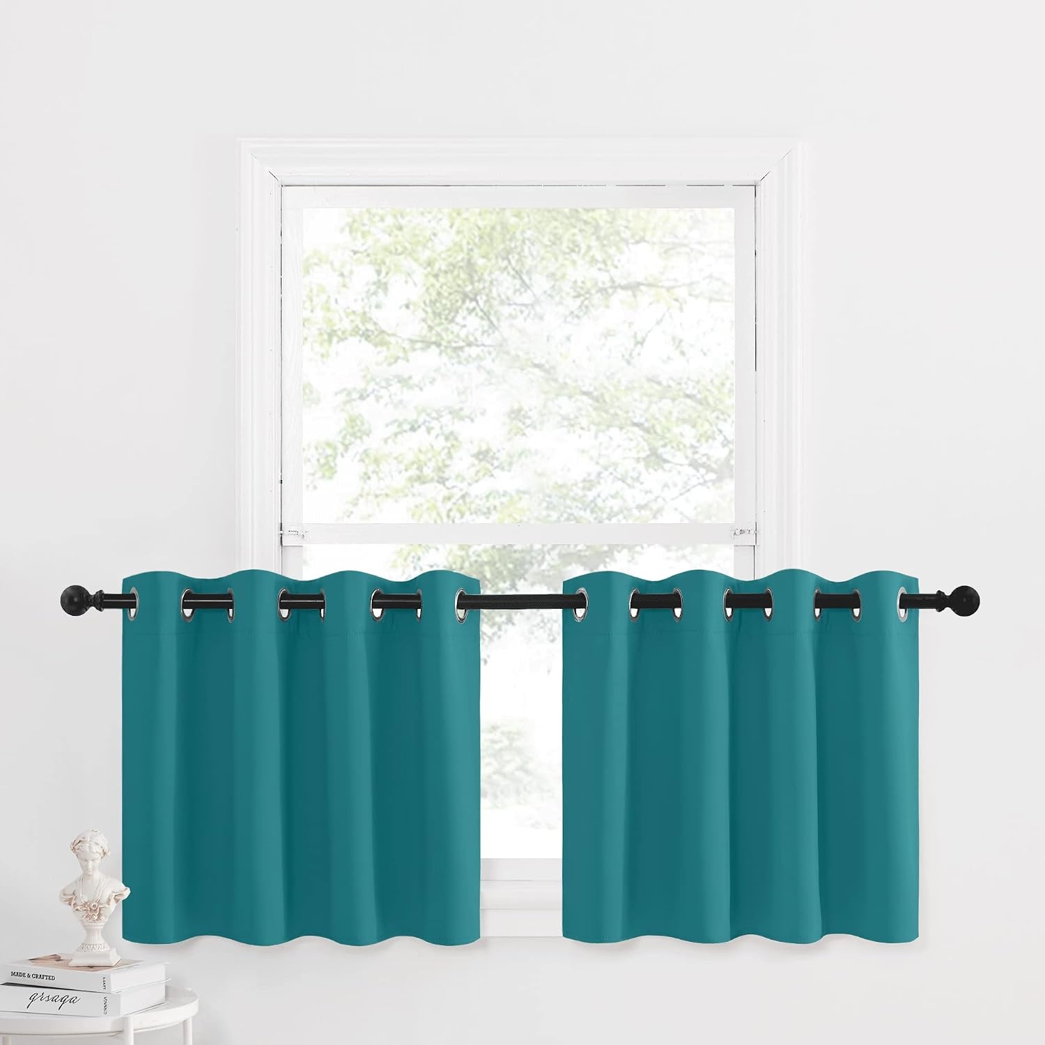 image:imageNICETOWN Kitchen Tiers Curtains for Small Window Bathroom 52 W x 30 LPeacock Teal