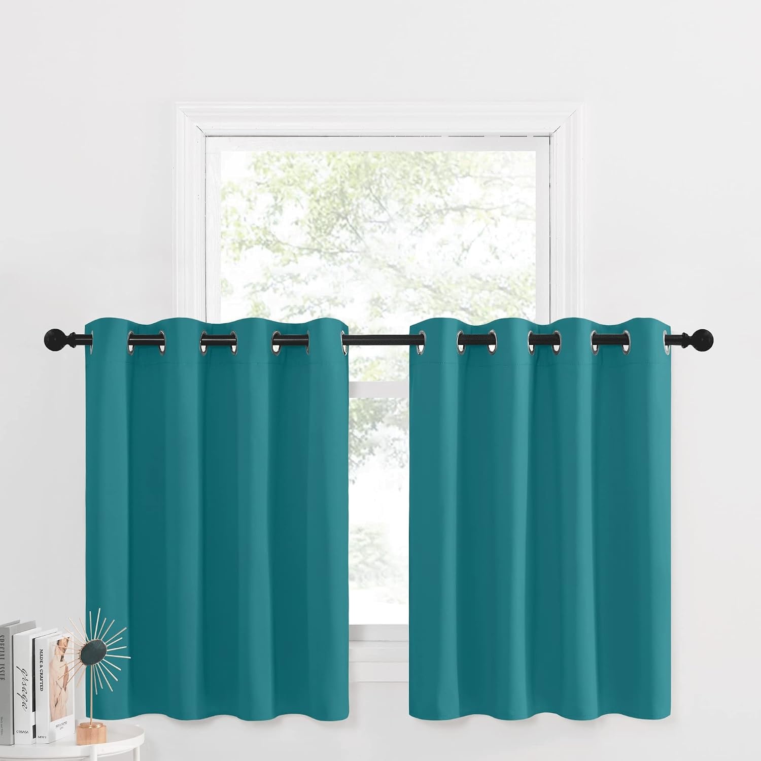 image:imageNICETOWN Kitchen Tiers Curtains for Small Window Bathroom 52 W x 30 LPeacock Teal