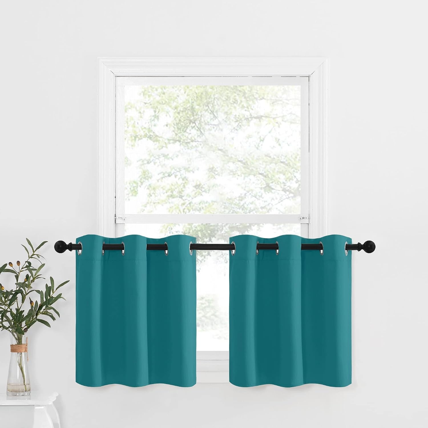 image:imageNICETOWN Kitchen Tiers Curtains for Small Window Bathroom 52 W x 30 LPeacock Teal