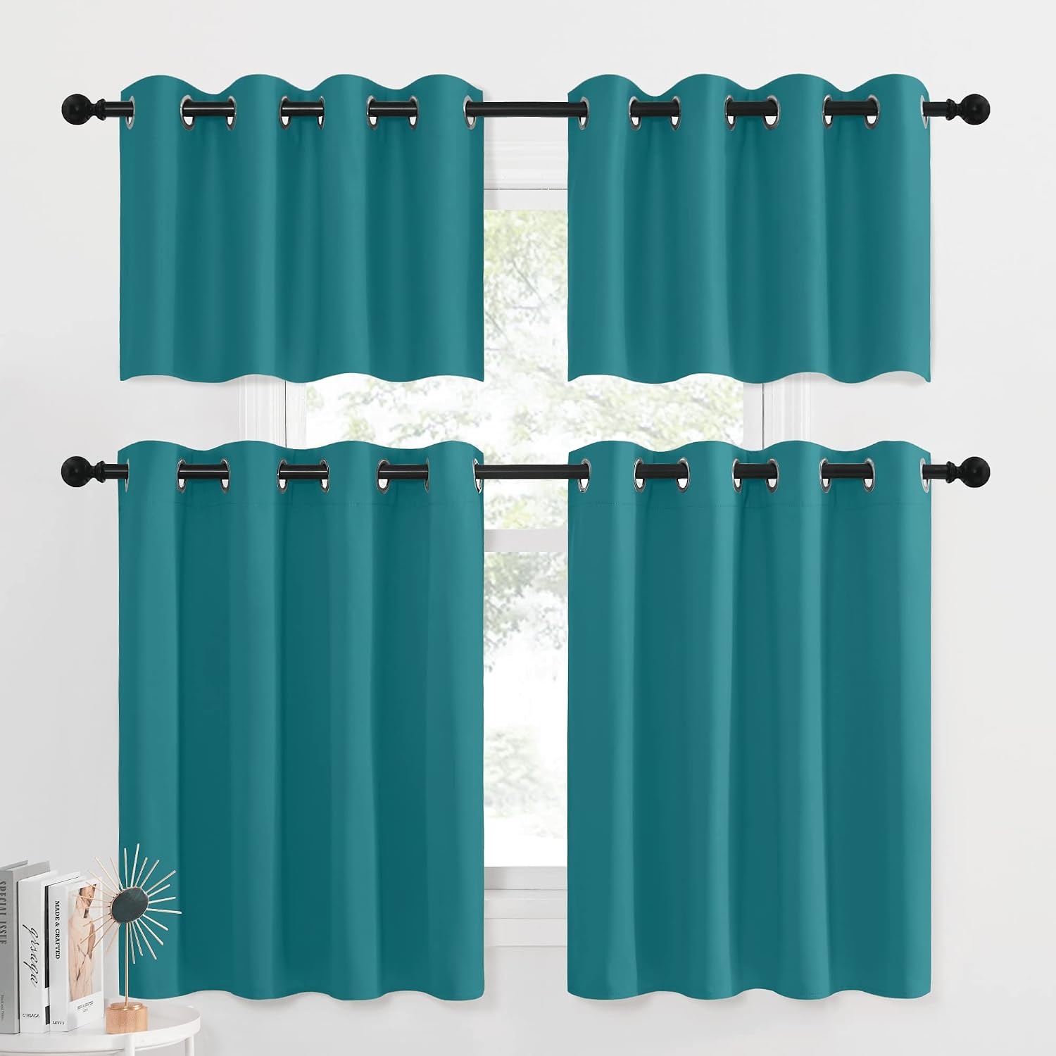image:imageNICETOWN Kitchen Tiers Curtains for Small Window Bathroom 52 W x 30 LPeacock Teal