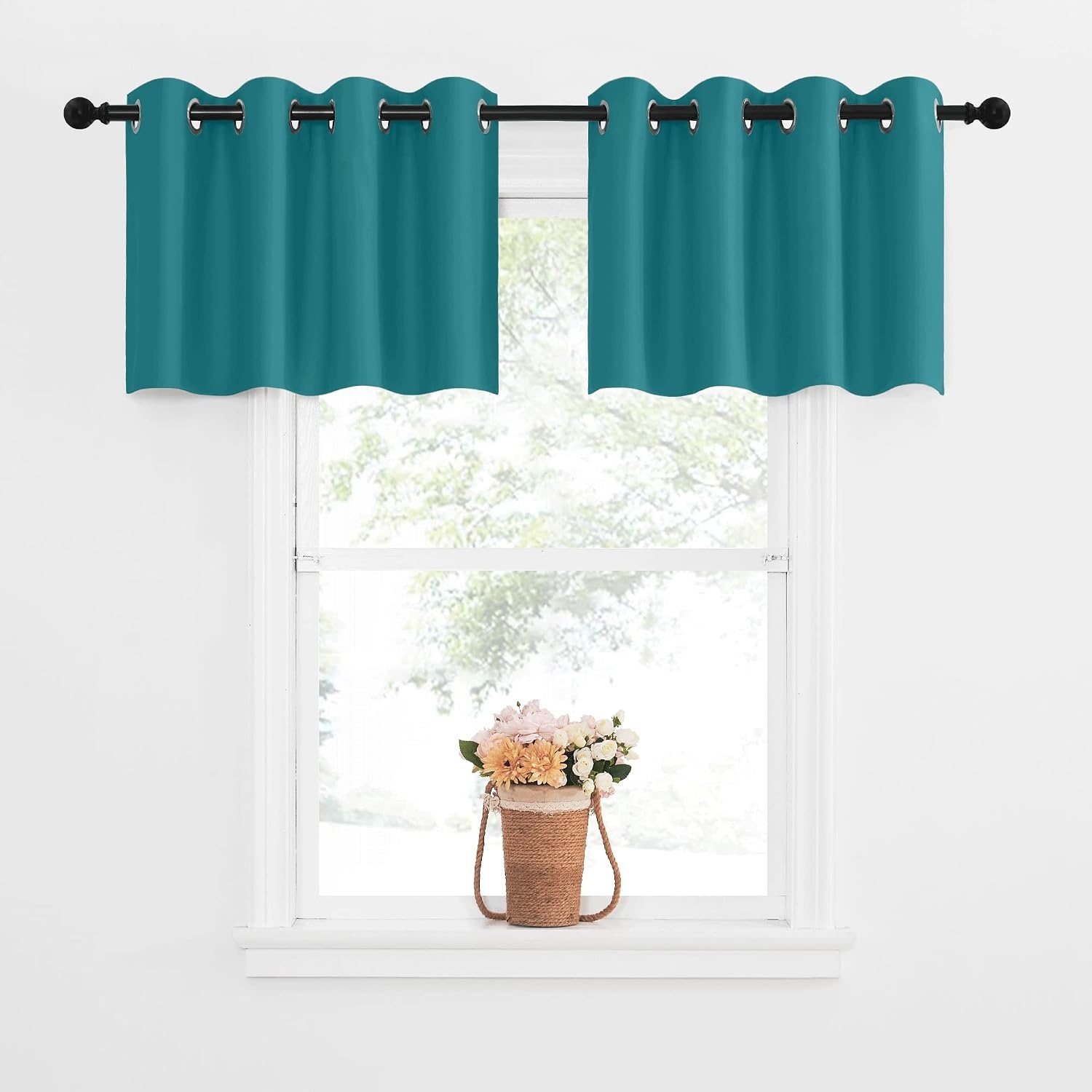 image:imageNICETOWN Kitchen Tiers Curtains for Small Window Bathroom 52 W x 30 LPeacock Teal