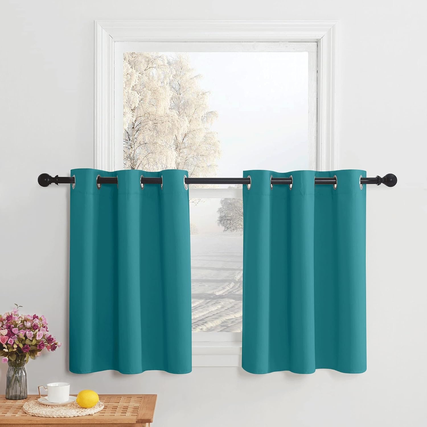 image:imageNICETOWN Kitchen Tiers Curtains for Small Window Bathroom 52 W x 30 LPeacock Teal