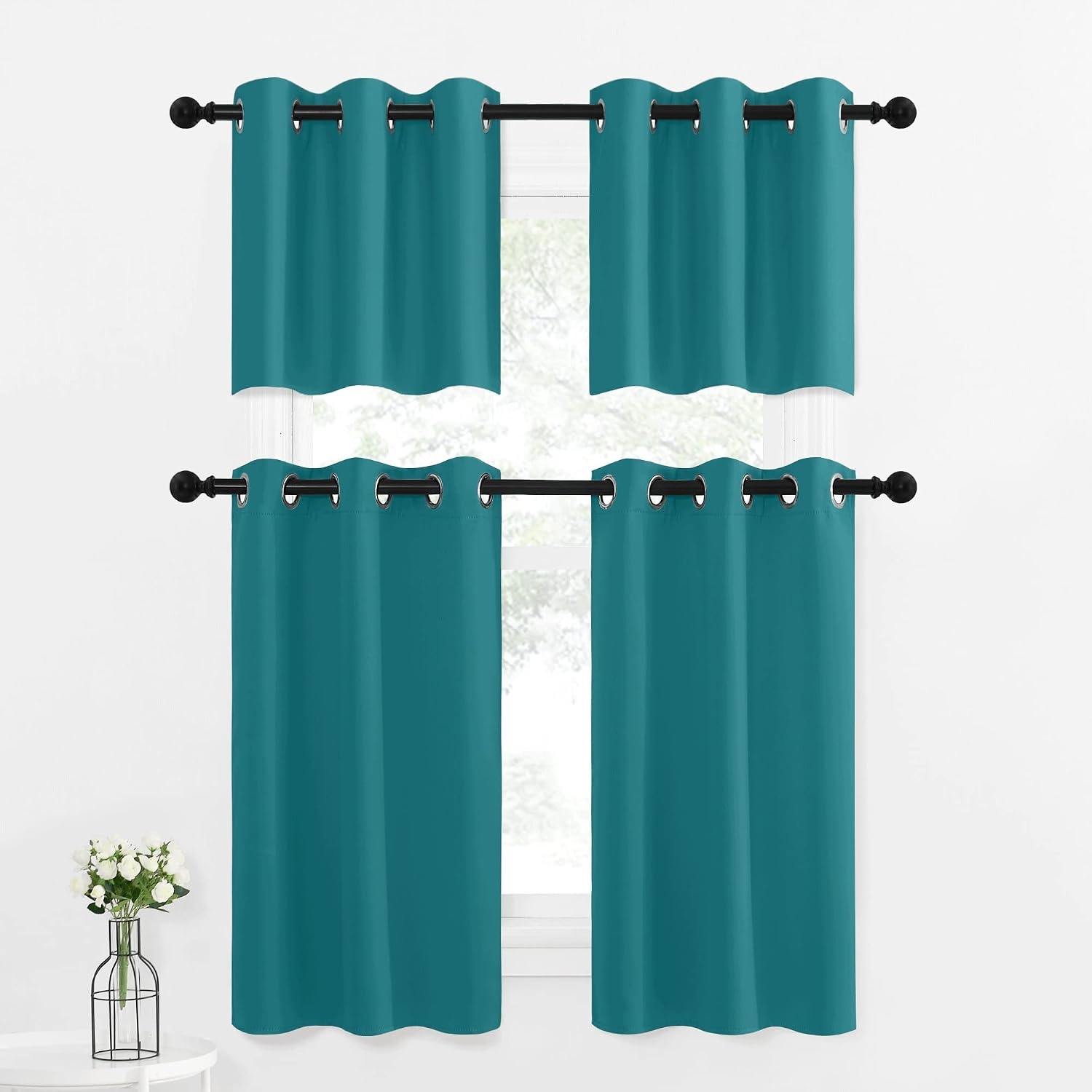 image:imageNICETOWN Kitchen Tiers Curtains for Small Window Bathroom 52 W x 30 LPeacock Teal