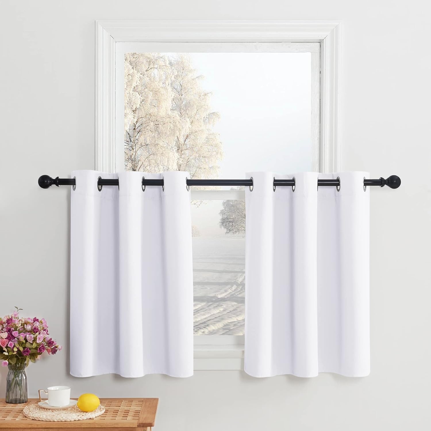 image:imageNICETOWN Kitchen Tiers Curtains for Small Window Bathroom 52 W x 30 LPure White