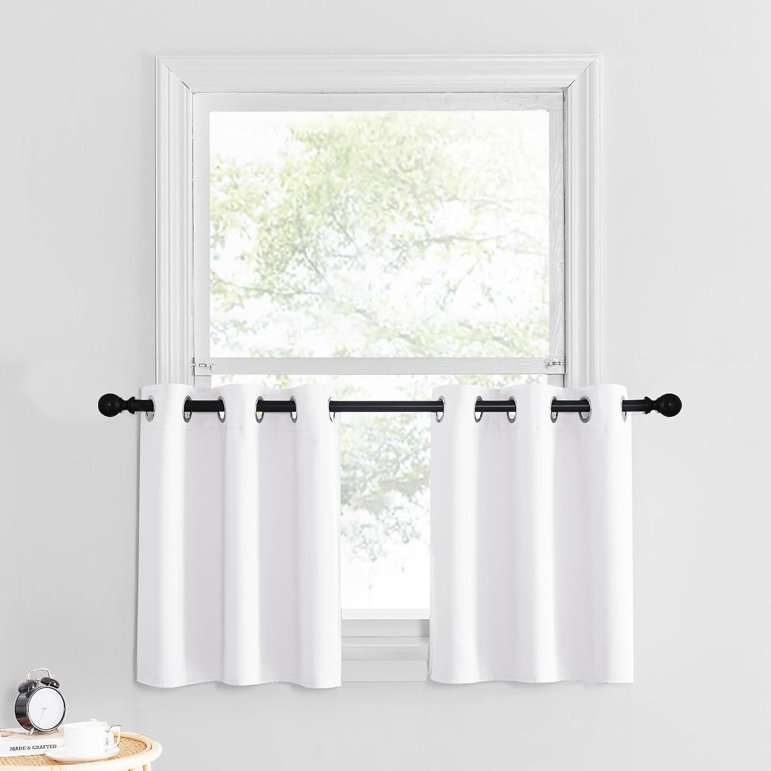 image:imageNICETOWN Kitchen Tiers Curtains for Small Window Bathroom 52 W x 30 LPure White