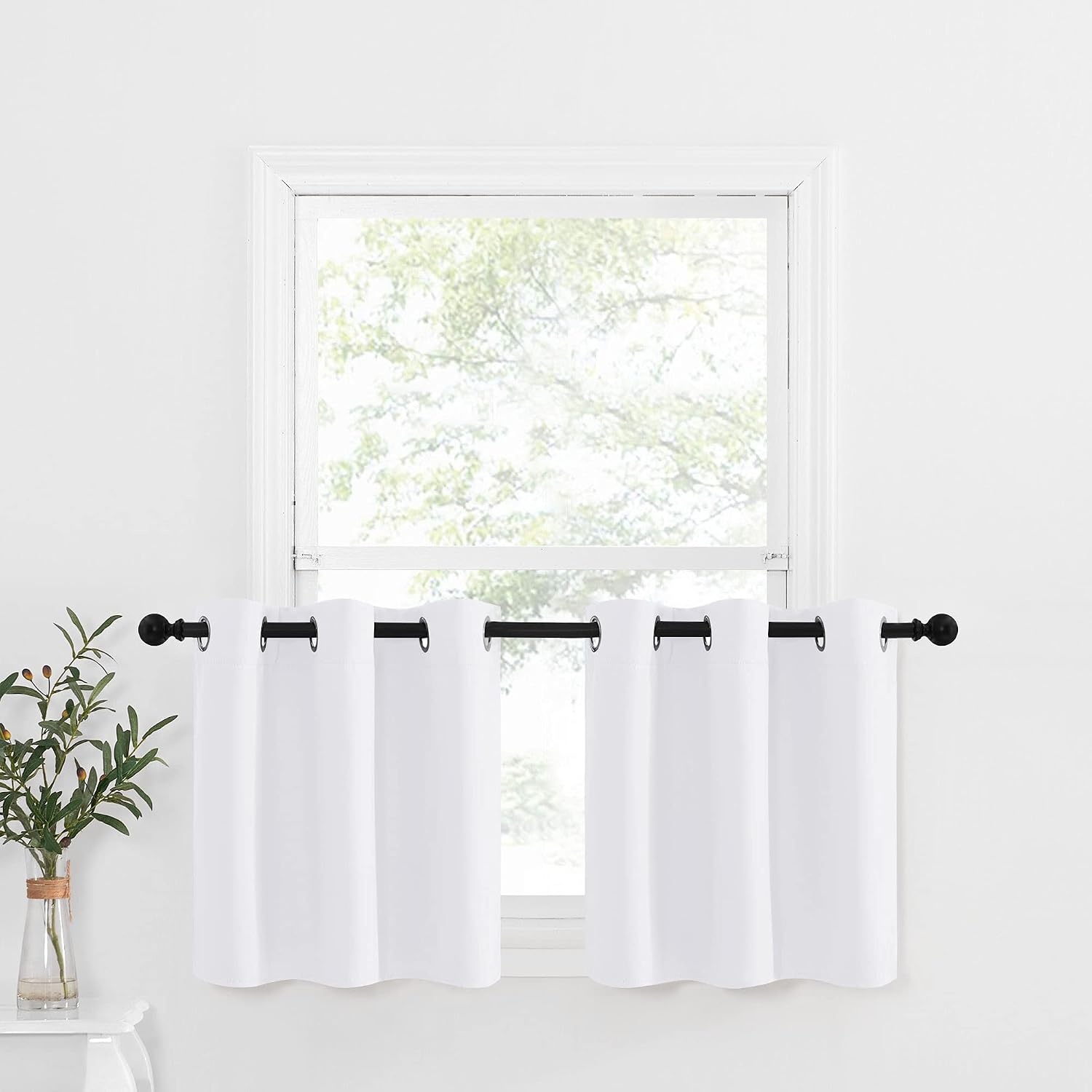 image:imageNICETOWN Kitchen Tiers Curtains for Small Window Bathroom 52 W x 30 LPure White